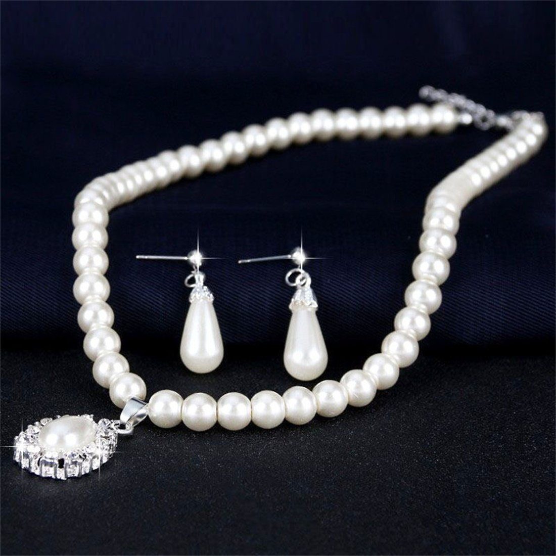 Set, Halskette 2er DÖRÖY Hochzeitsschmuck Schmuckset Ohrringe Perlen Set Braut