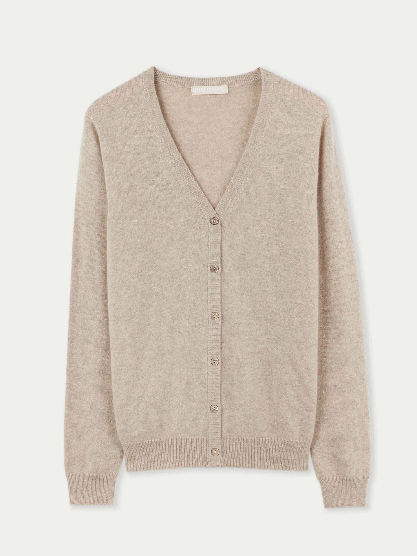 GOBI Cashmere Cardigan Naturfarbe V-Ausschnitt Kaschmirstrickjacke