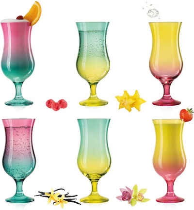 PLATINUX Cocktailglas Бокалы для коктейлей Rainbow-Set, Glas, Bunt 400ml (max. 470ml) Longdrinkgläser Partygläser Milkshake Groß