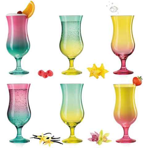 PLATINUX Cocktailglas Cocktailgläser Rainbow-Set, Glas, Bunt 400ml (max. 470ml) Longdrinkgläser Partygläser Milkshake Groß
