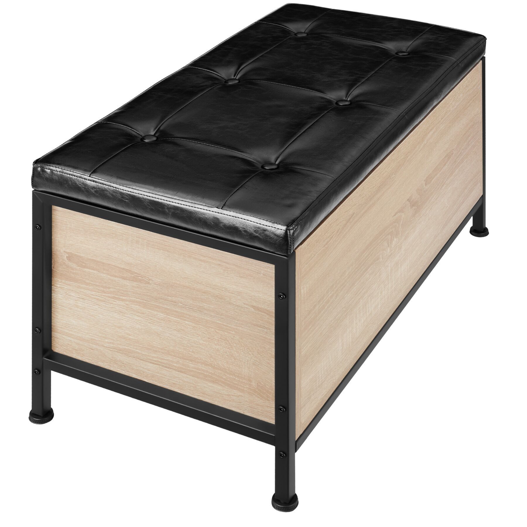 tectake Sitzhocker gepolsterte Sitztruhe, Kunstlederbezug, 81,5 x 41,5 x 50,5 cm (Sitzbank mit Stauraum Calico, in Industrial Holz hell, Eiche Sonoma), großer Stauraum, höhenverstellbare Kunststofffüße