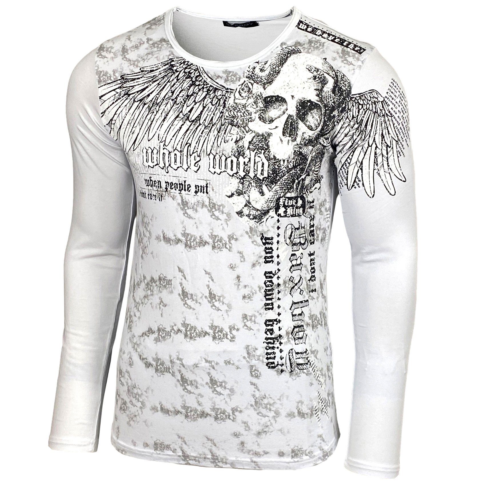 Baxboy Longshirt BAXBOY Herren Rundhals Longsleeve Langarmshirt Aufdruck Washed 709