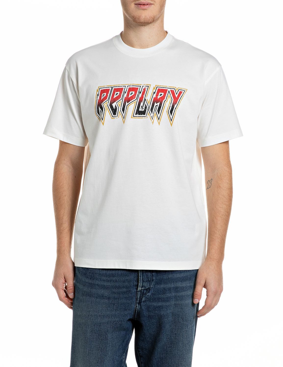 Replay T-Shirt mit Frontprint, reine Baumwolle