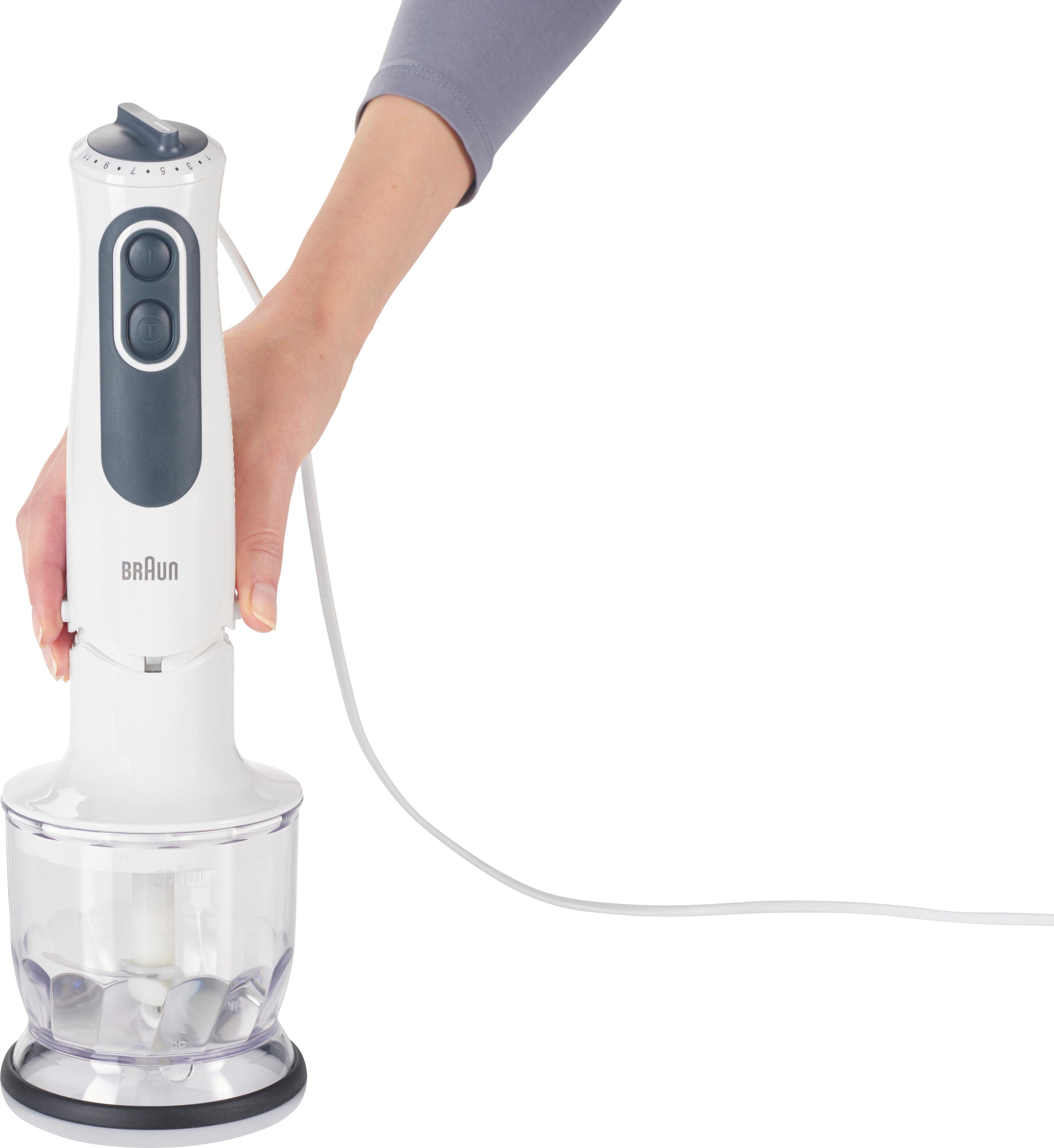 Braun Stabmixer MQ 3135 WH Sauce MultiQuick 3, 750 W, mit Schneebesen, 500 ml Zerkleinerer und 600 ml Mixbecher