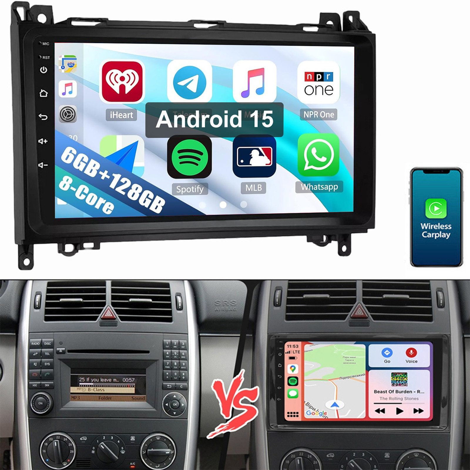 ESSGOO Für Mercedes W169 W639 Vito Viano W204 6+128G Android 15 Autoradio (Digitalradio (DAB), RDS, FM, AM, Apple Carplay Android Auto 4G LTE DSP SWC 8-Kern)