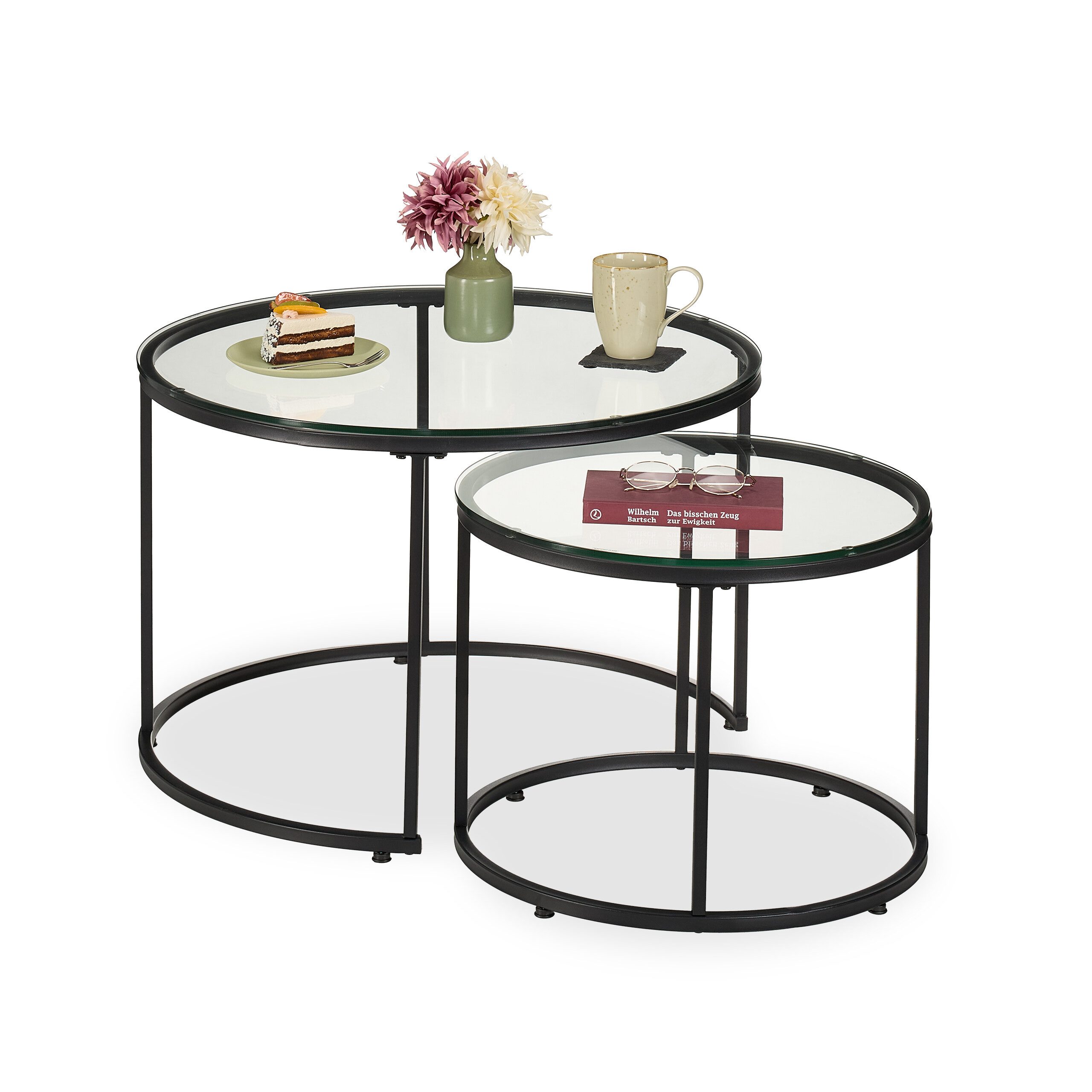 Satztisch 2er Set Glas & Metall
