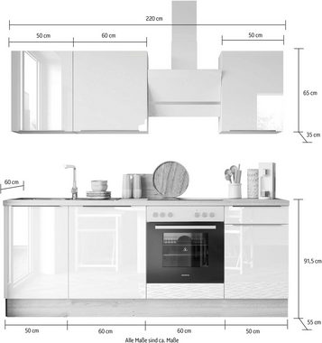 RESPEKTA Küchenzeile Safado aus der Serie Marleen, Breite 220 cm, hochwertige Ausstattung wie Soft Close Funktion