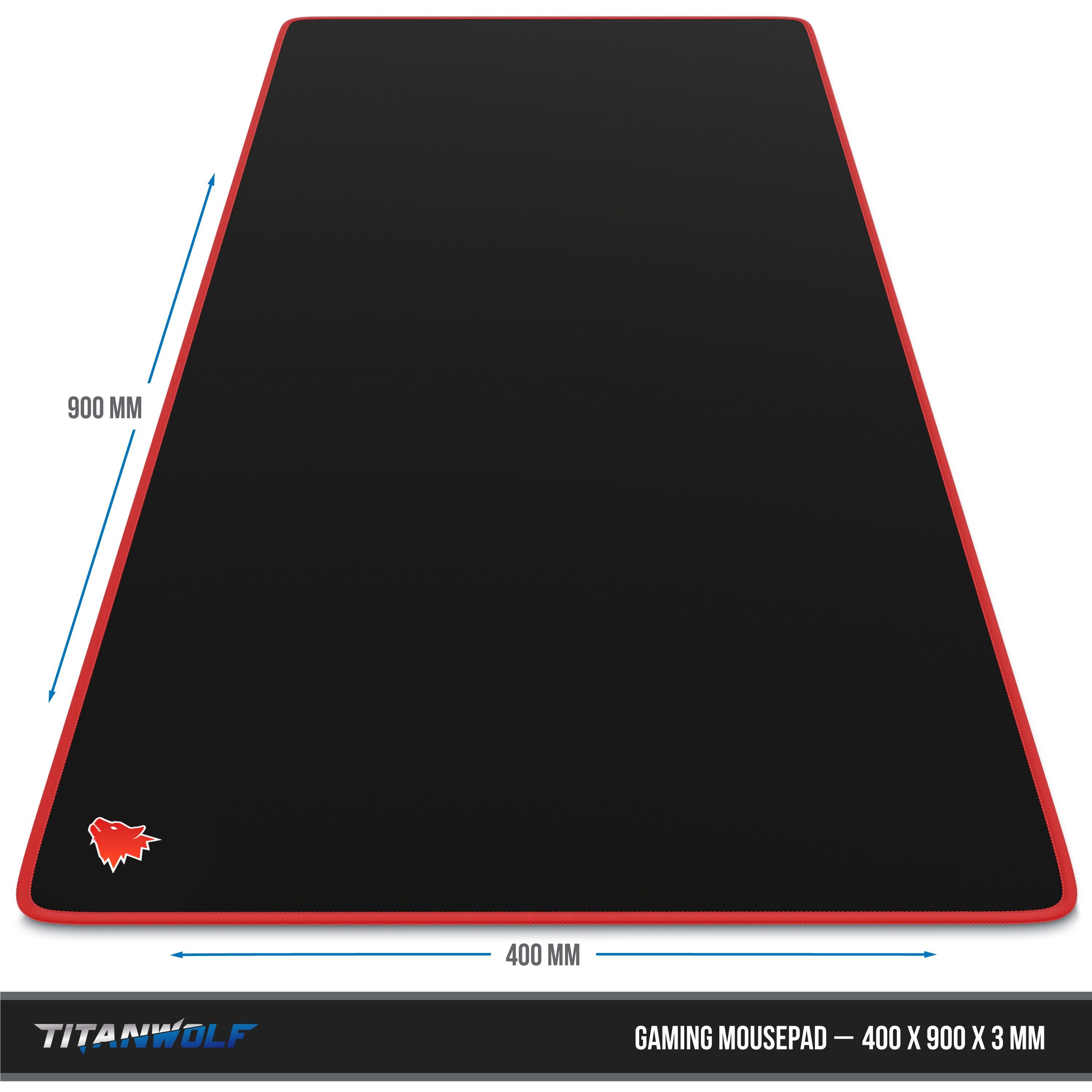 Titanwolf Gaming Mauspad XXL Speed Mousepad 900 x 400 x 3 mm, große Tischunterlage (1-St), rutschfest, abwaschbar, Geschwindigkeit & Präzision, Kopf rot – Bild 5 von 5
