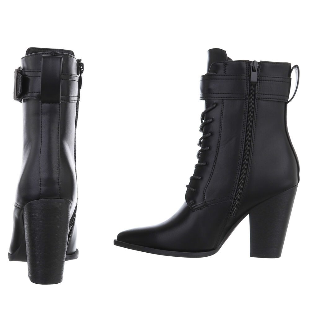 Ital-Design Damen Schnürschuhe Elegant Schnürstiefelette (87740236) Blockabsatz Stiefeletten in Schwarz
