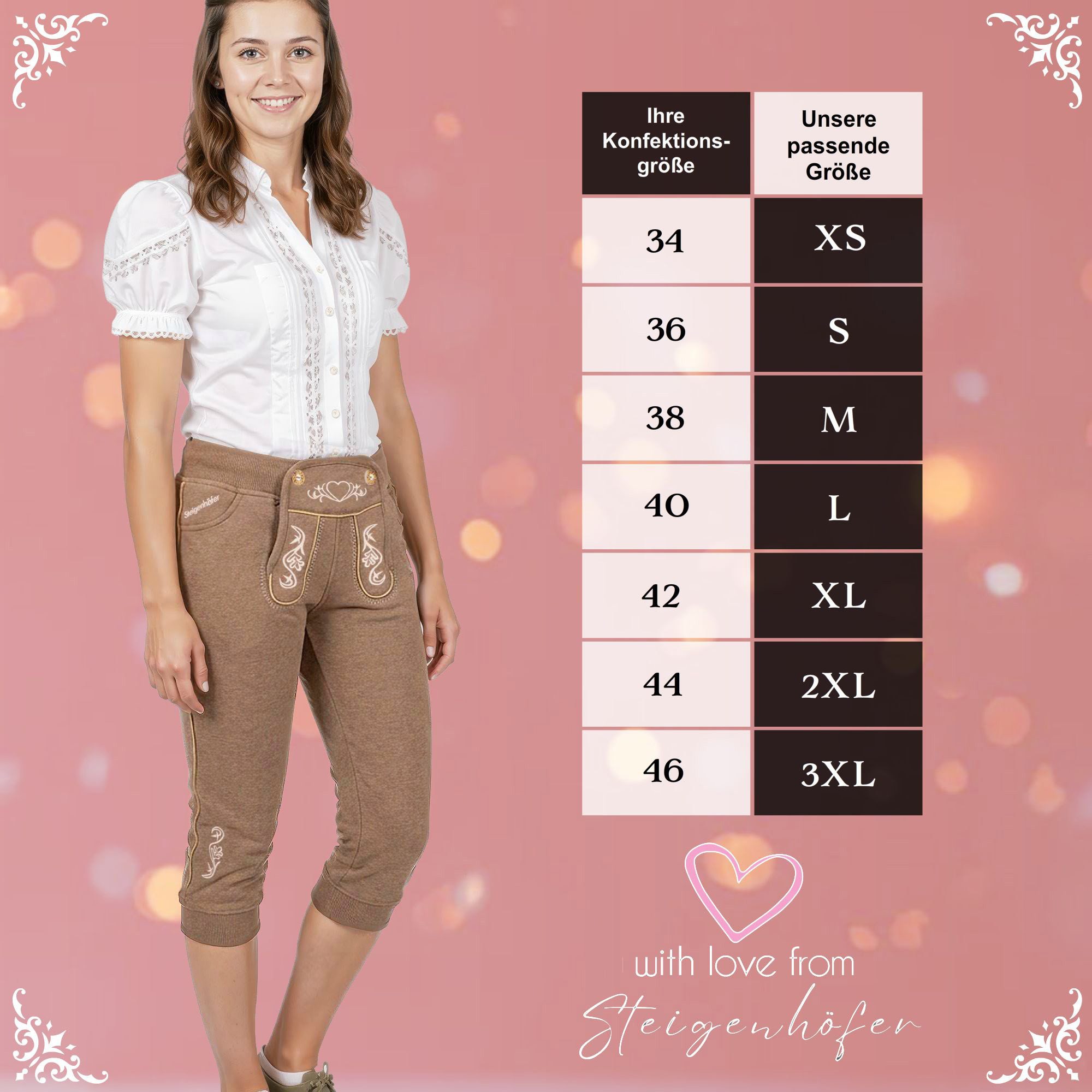 Steigenhöfer Manufaktur Lederhose Damen Lookalike - Kniebund Jogginghose - Kordelzug im Lederhosen Look Kniebund Jogging Damen Shorts Tracht - Oktoberfest Damen – Bild 5 von 5