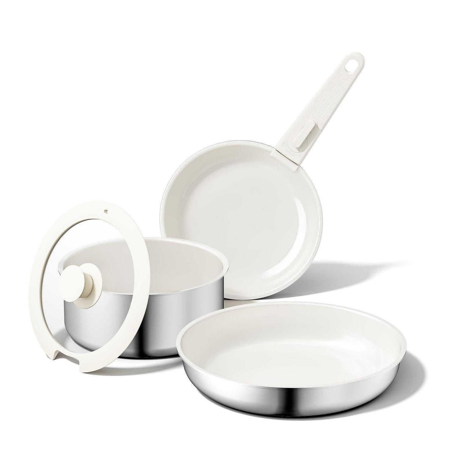 LuxusKollektion Pfannen-Set 5-tlg Keramik Pfannen-Topf-Set Beige