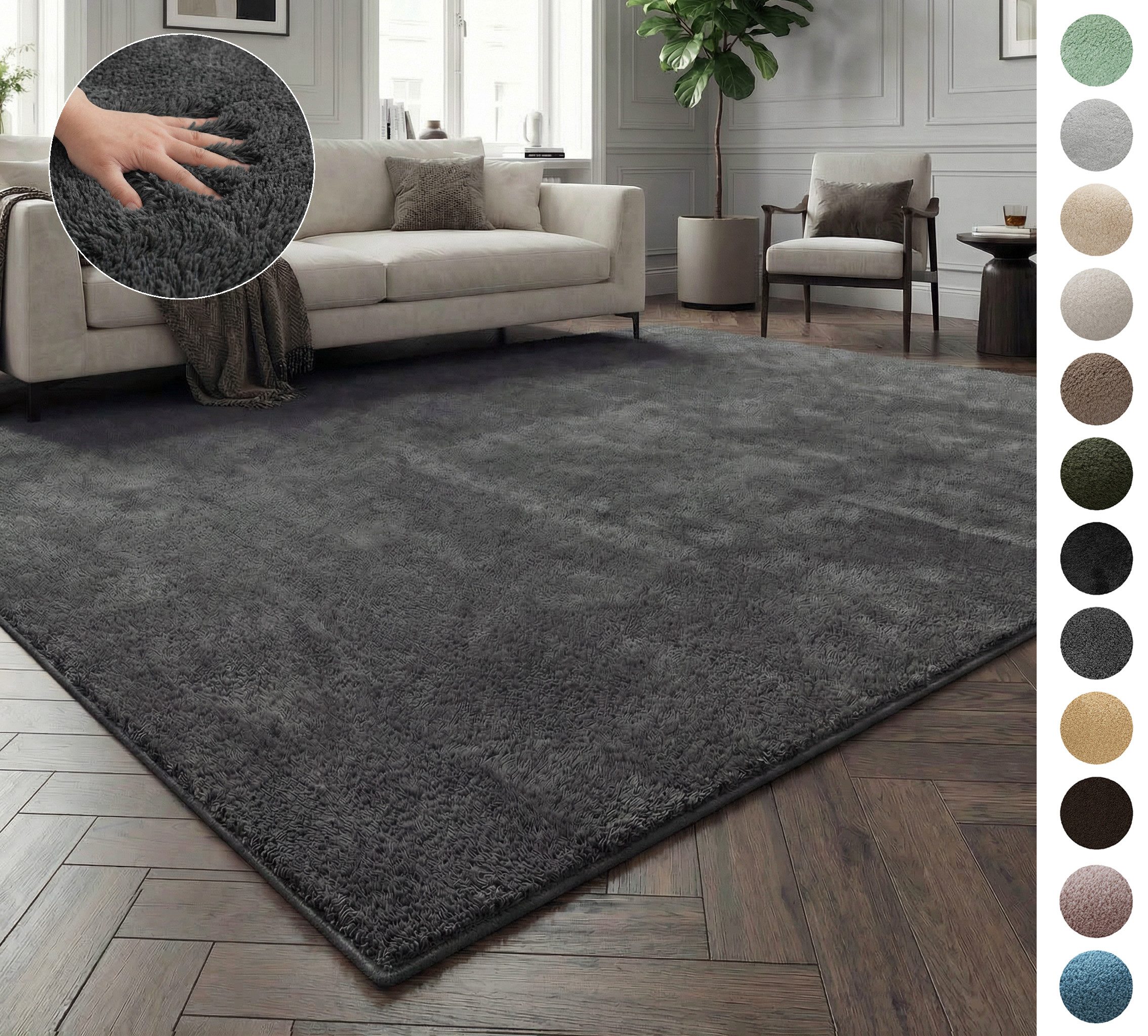 OTTO home Teppich Cali, in Standard- und Premium-Qualität, 13 mm oder 16 mm Höhe, rechteckig, Uni-Farben, kuschelig, & weich, waschbar, Wohnzimmer, Schlafzimmer