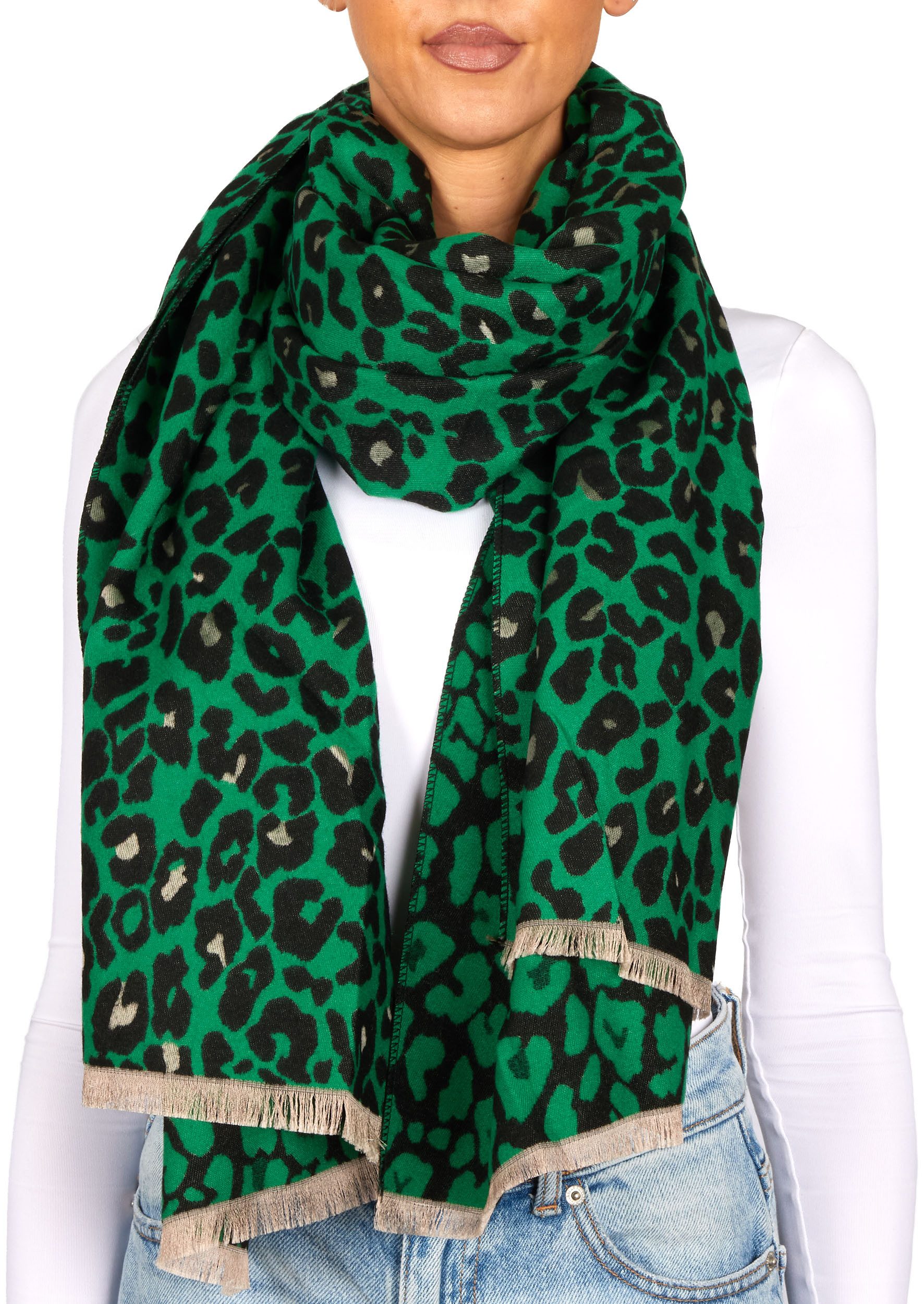 BRUBAKER Schal Cashmirillo Damen Schal mit Leoparden Muster - 70 x 200 cm, (Herbstschal Winterschal mit weichem Kaschmir-Gefühl, 1-St), Warm, Kuschelig und Oversized - Leo Damenschal für Herbst und Winter