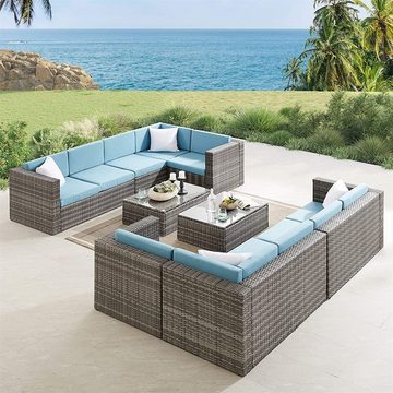 Feel2Home Gartenlounge-Set Gartenmöbel Sofa Rattanmöbel Gartenset Polyrattan Lounge Grau Blau