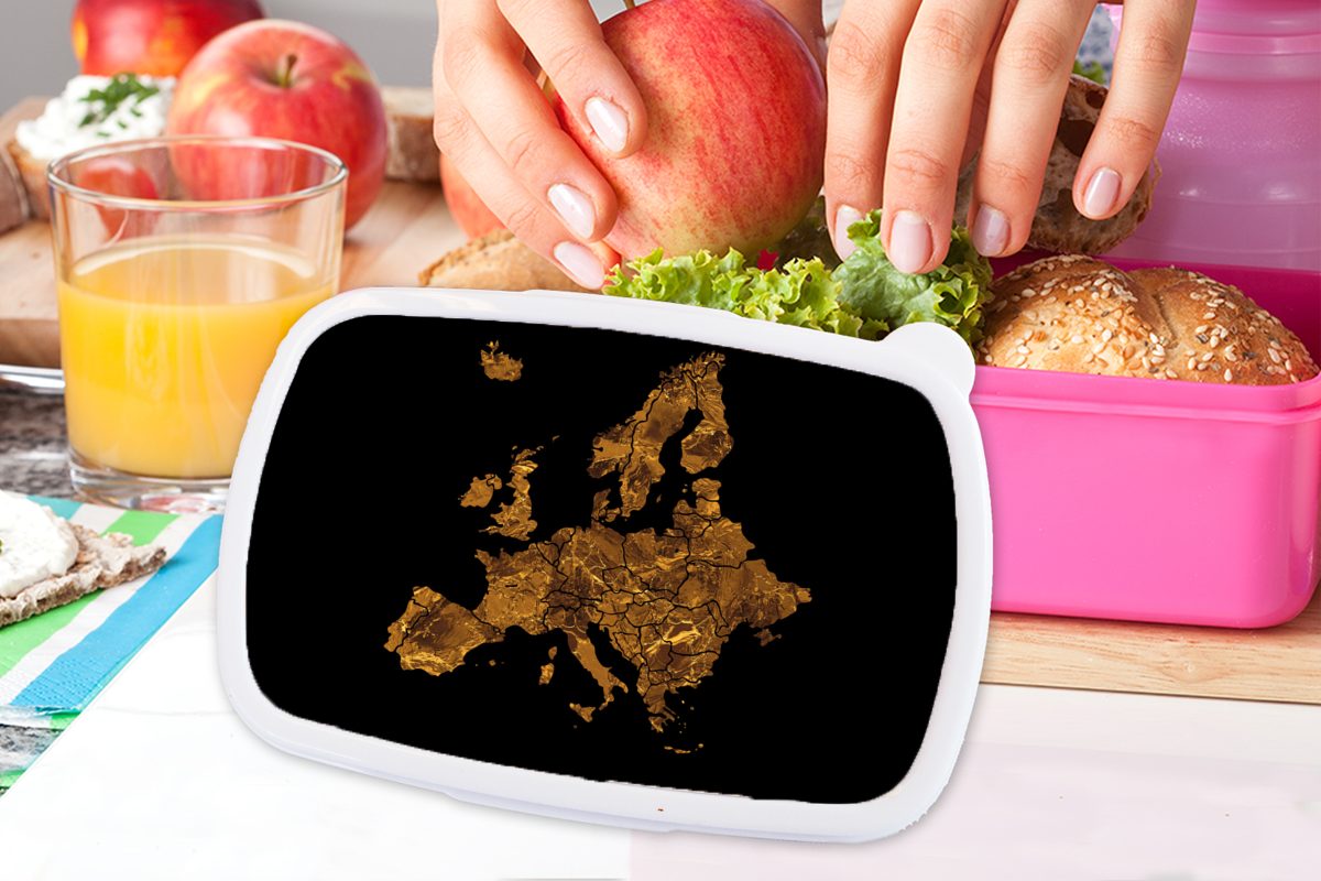 MuchoWow Lunchbox Karte von Europa Kinder, Brotbox für (2-tlg), rosa Kunststoff Gold, - - Kunststoff, Brotdose Marmor Snackbox, Mädchen, Erwachsene