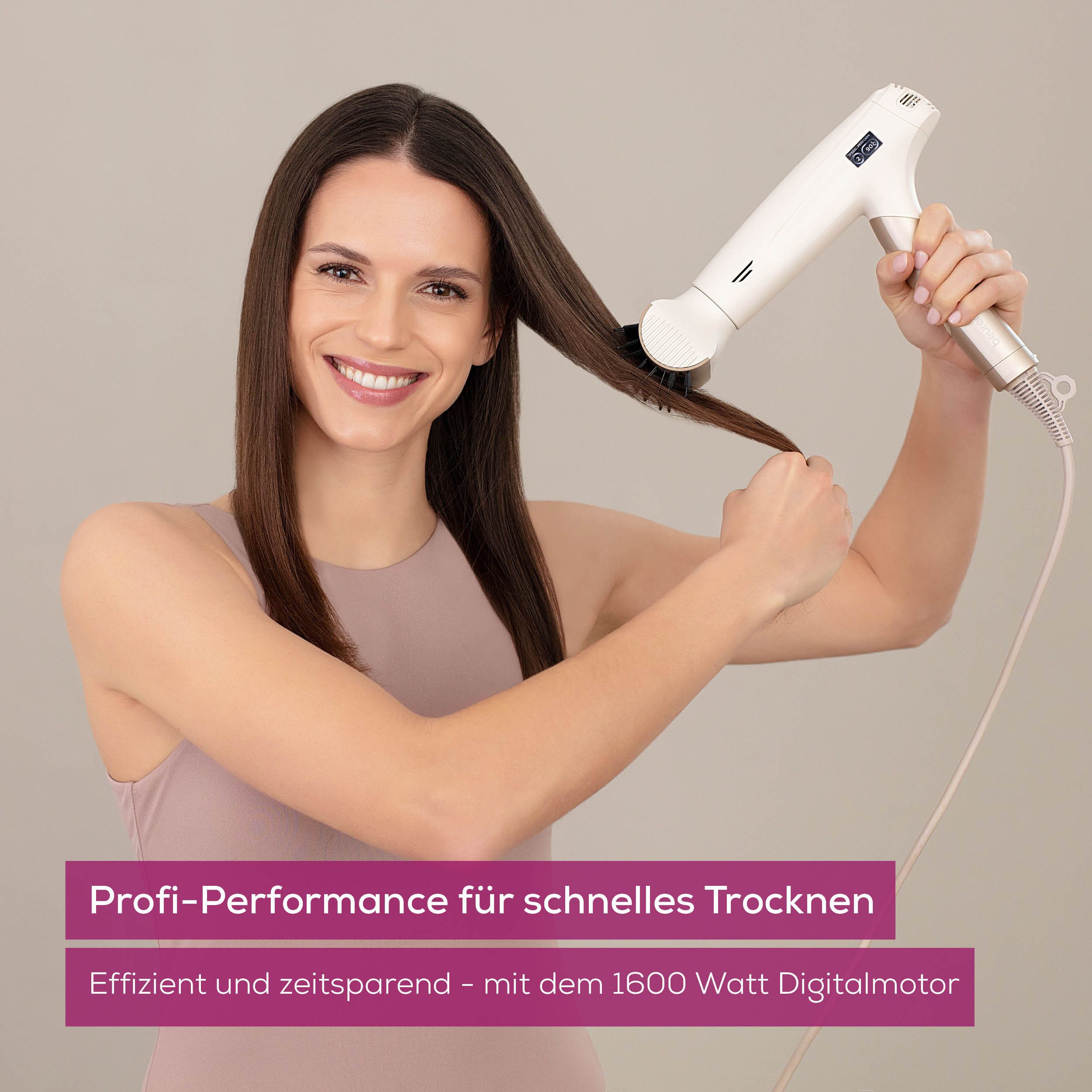 BEURER Ionic-Haartrockner HC 150, leistungsstark mit Ionenfunktion & EasyClick Aufsätzen, 1600 W, Mit 3 Temperaturstufen und magnetischen Aufsätzen zum Wechseln