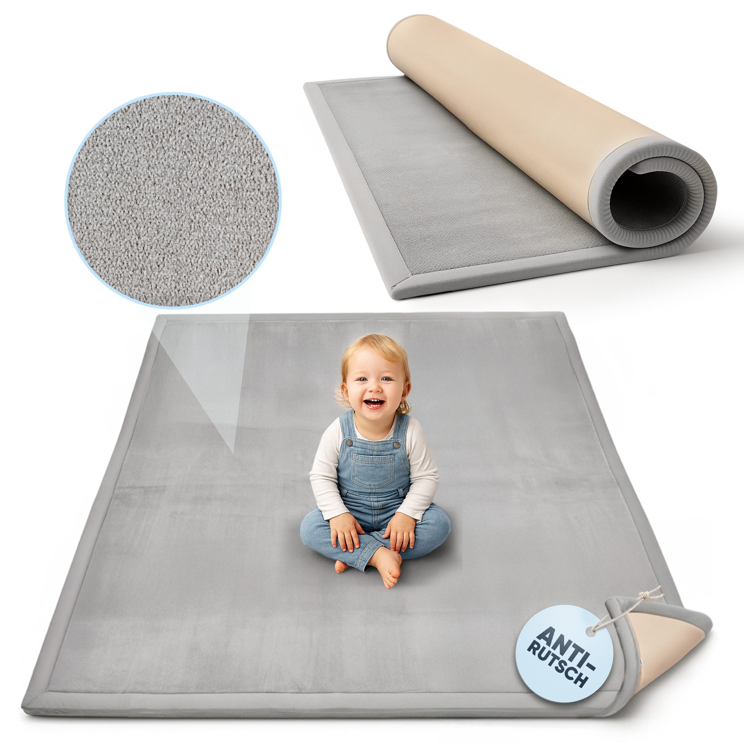 BabyBeFun Spielmatte [Extra Weich] 3cm dicke Krabbelmatte Baby, hochwertiger Memory-Schaum, Rutschfest, Deutsche Marke