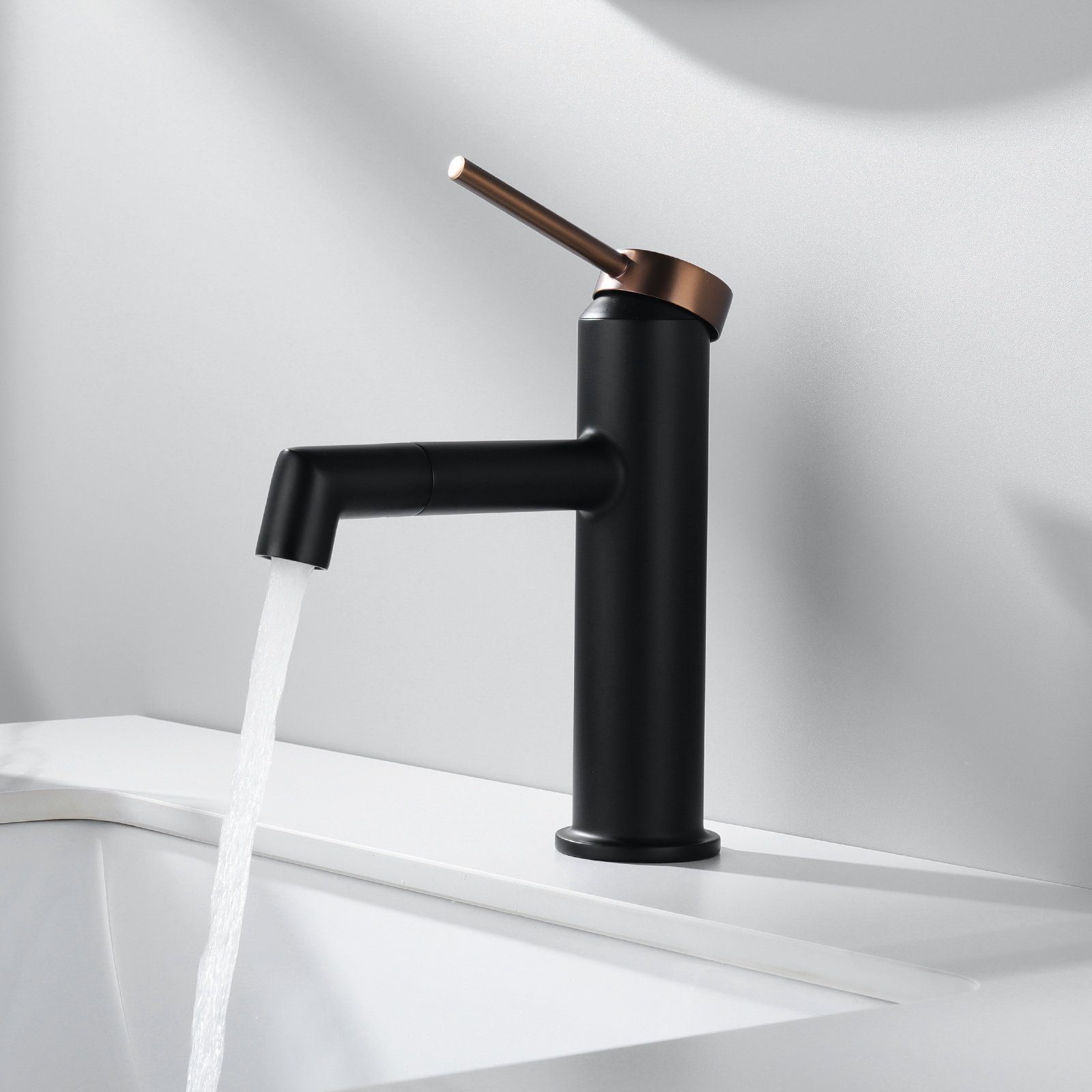 Auralum Waschtischarmatur Badezimmer-Wasserhahn moderner um 360°drehbarer Waschbecken-Wasserhahn Schwarz+Gold