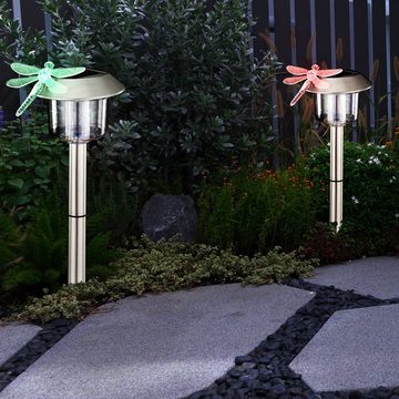 etc-shop LED Gartenleuchte, LED-Leuchtmittel fest verbaut, Farbwechsel, Solarleuchte Libelle Solarlampe LED Beleuchtung