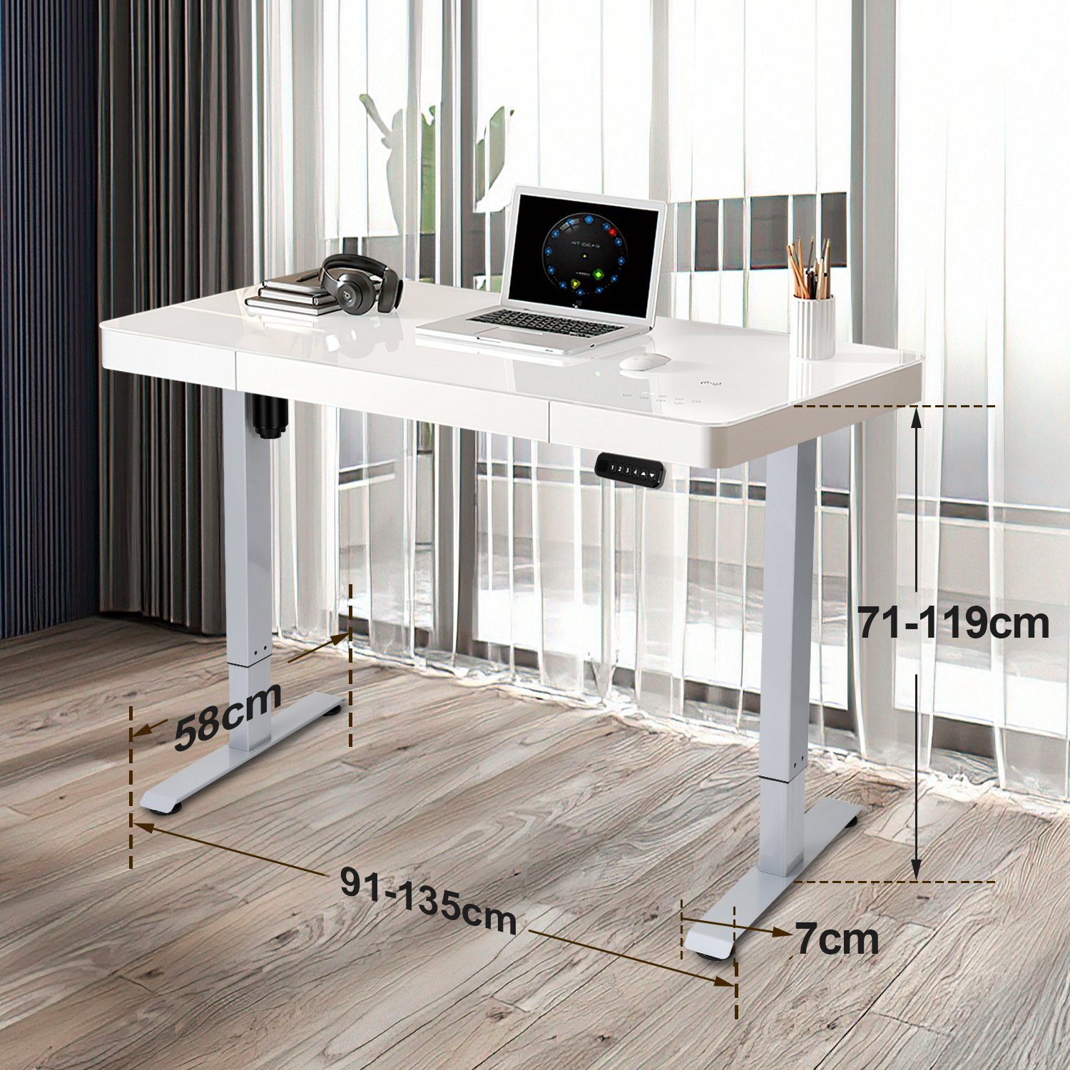 TolleTour Schreibtisch Höhenverstellbarer Schreibtisch Tischgestell cm, 4-Memory-Funktion, 1 bis Kollisionschutz höhenverstellbarer 71-119 belastbar Stahl Grau (Spar-Set, 80kg Tisch), 5-St