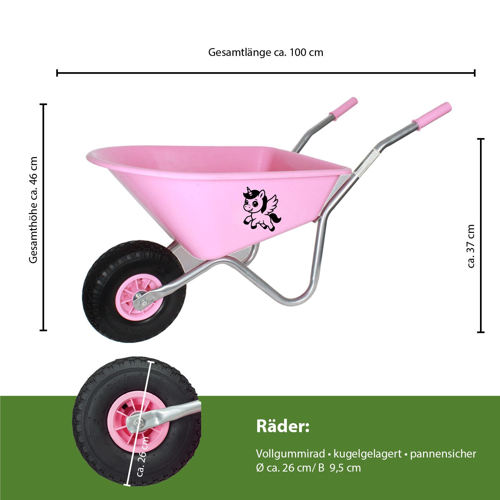 TRUTZHOLM Schubkarre Kinderschubkarre Einhorn Schiebkarre Metallschubkarre Gartenkarre
