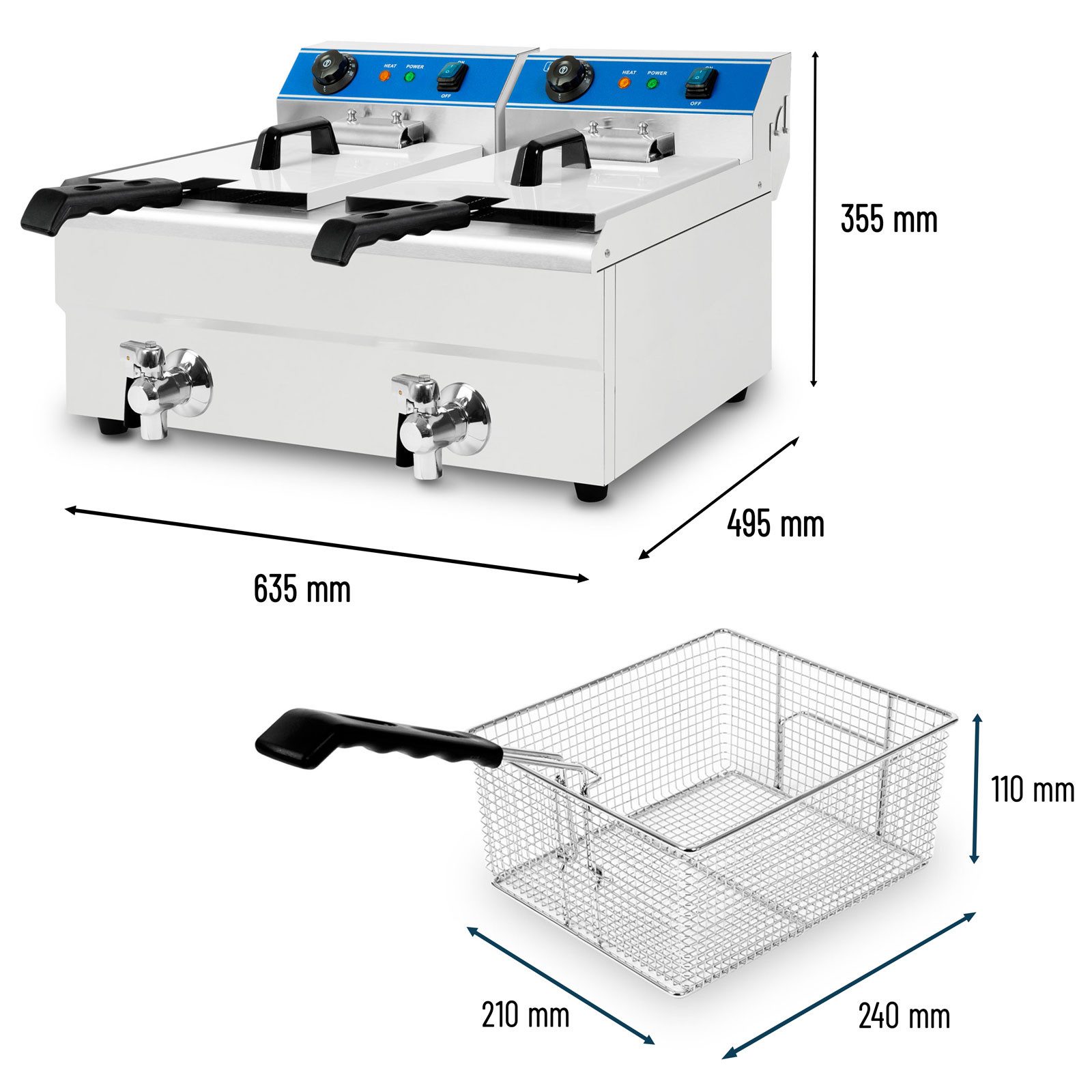 vertes Fritteuse, 3000 W, 50-200°C, 6000W, 230V, Kaltzonenprinzip