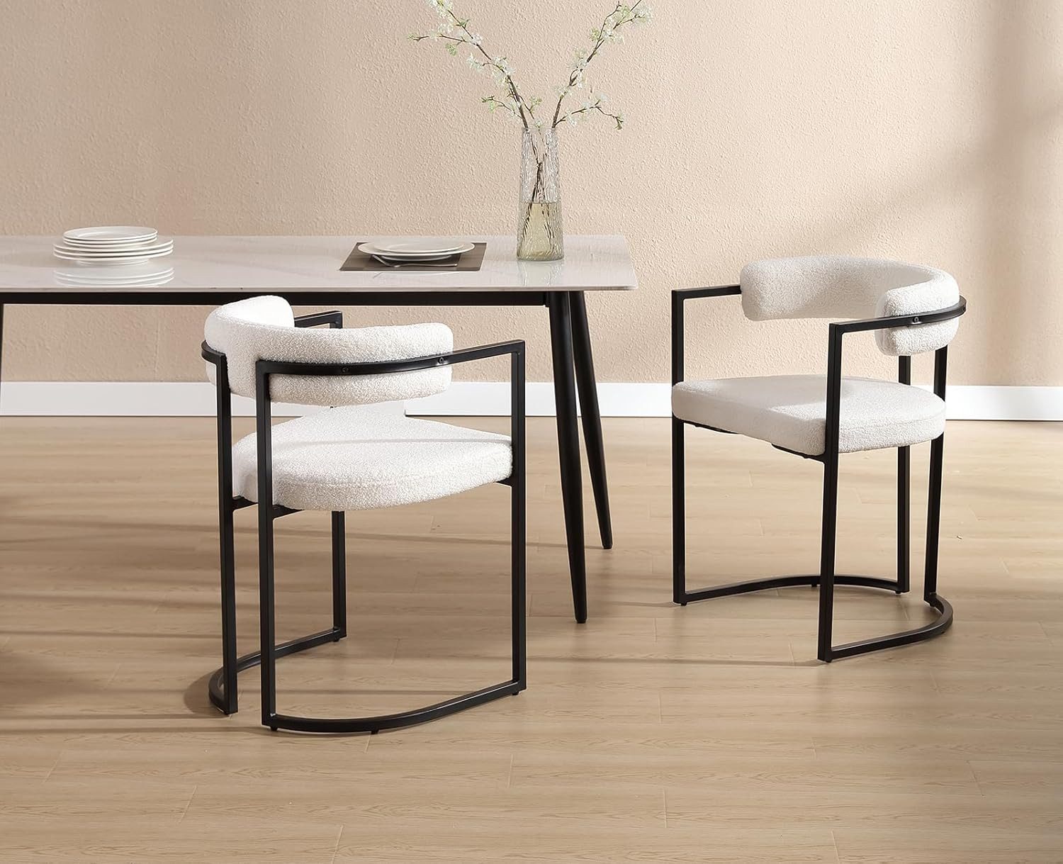 WAHSON OFFICE CHAIRS Esszimmerstuhl 2/4er Set Samt/Kunstleder/Kunstfell-Eckstühle, schwarze Metallbeine (4 St) – Bild 5 von 5