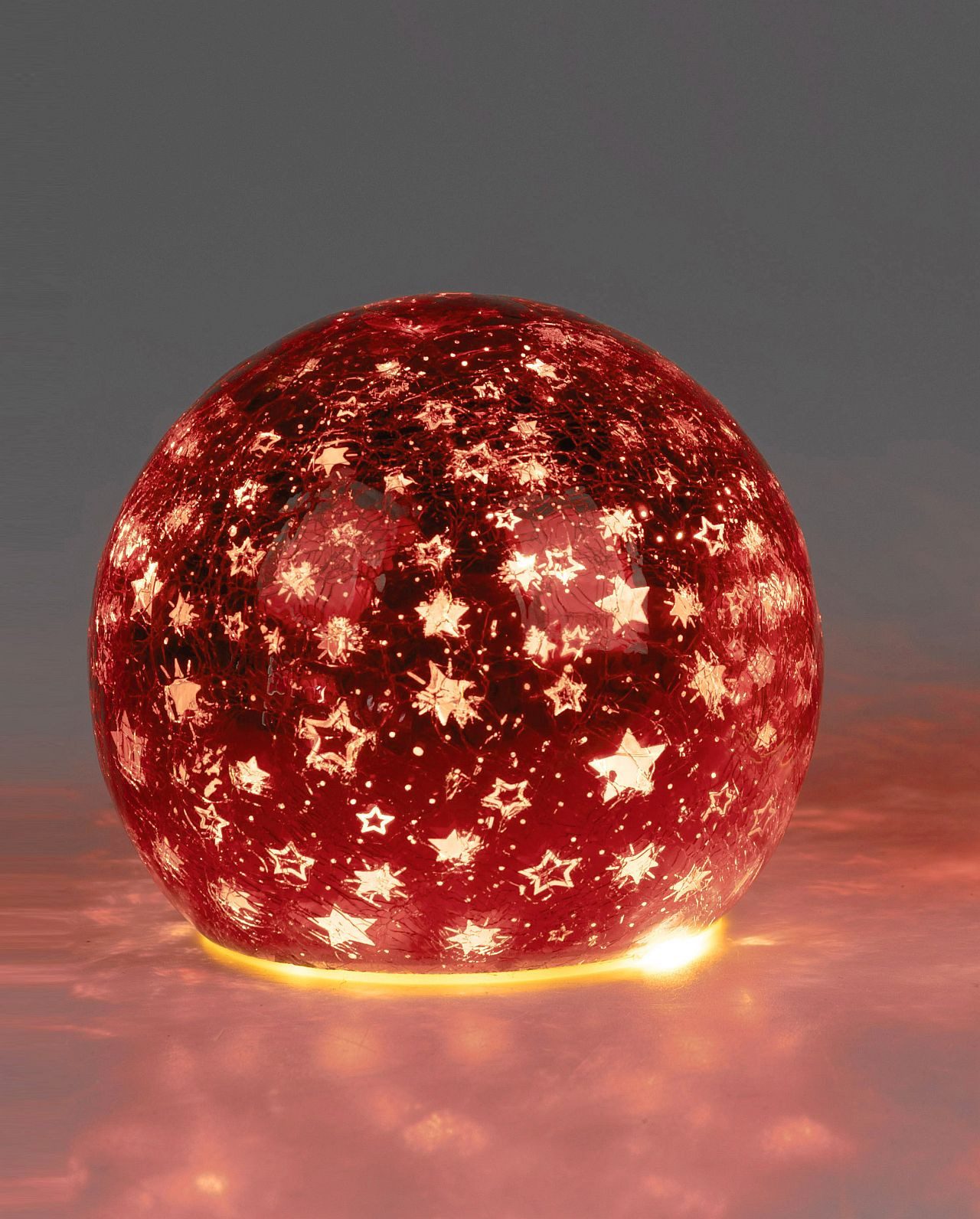 formano LED Dekolicht Glas-Kugel 15cm Sterne Rot Timer 6h/18h Weihnachten Herbst Deko, LED fest integriert