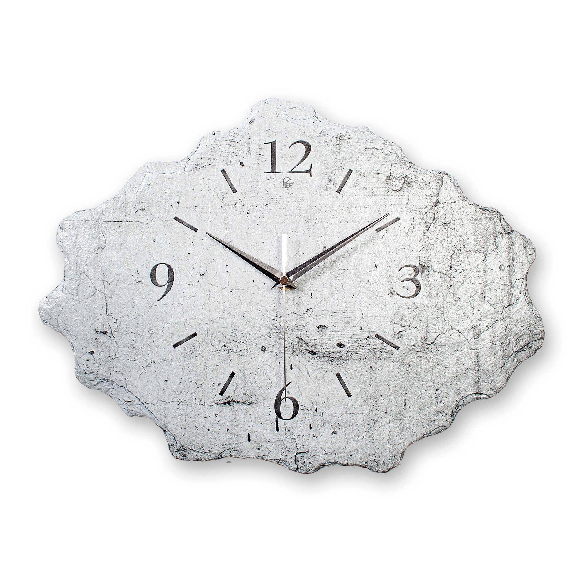 Kreative Feder Funkwanduhr Design-Wanduhr aus Stein (Beton) „White“ (Funk- oder Quarzuhrwerk, ohne Ticken, elegant, außergewöhnlich, modern)