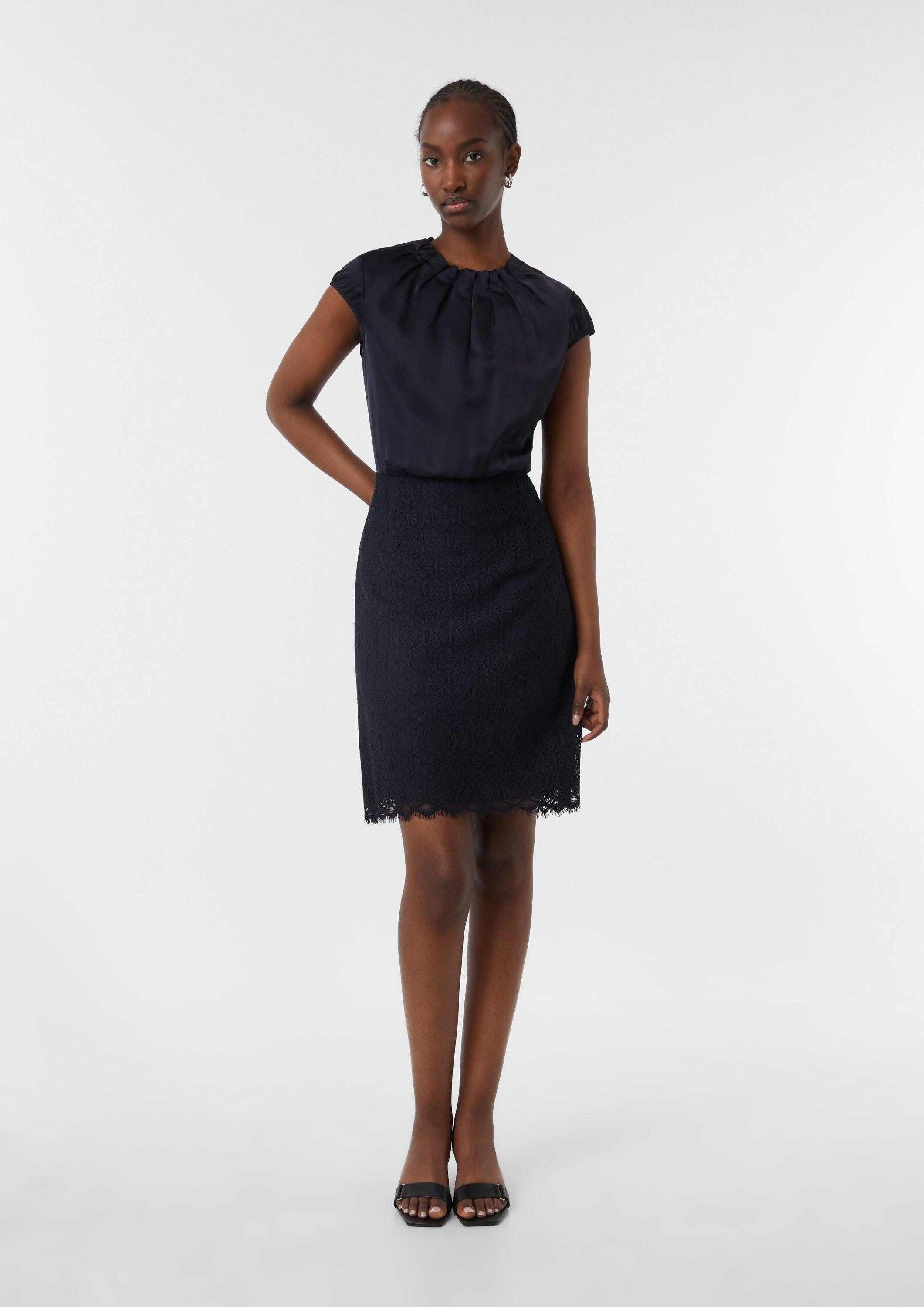 comma Minikleid Kleid Kurzes Satinkleid mit Spitzen-Rock