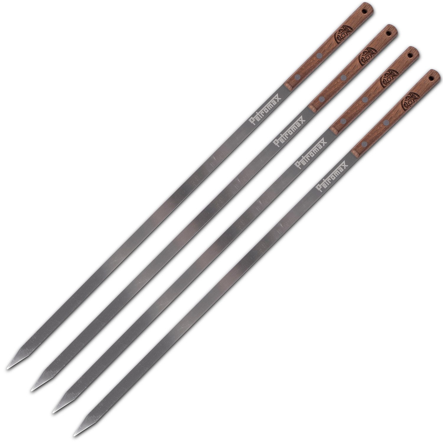 Petromax Grillspieß 4er Set, Spieß Edelstahl, Griff Walnussholz (Spar-Set, 4-St., 4 x Grillspieße), geeignet für Fleisch, Gemüse, Schaschlik, BBQ