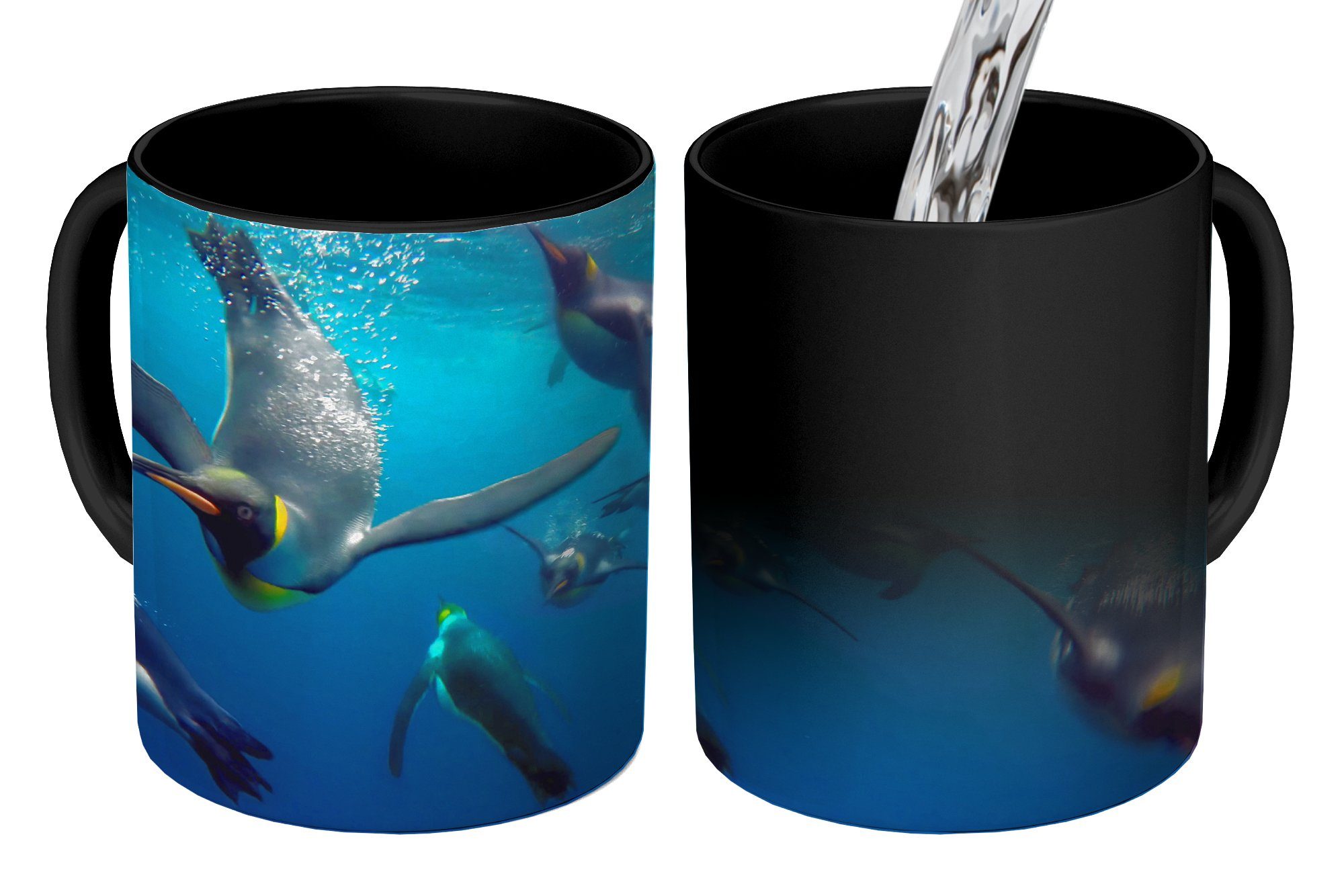 MuchoWow Tasse Pinguine unter Wasser, Keramik, Farbwechsel, Kaffeetassen, Teetasse, Zaubertasse, Geschenk