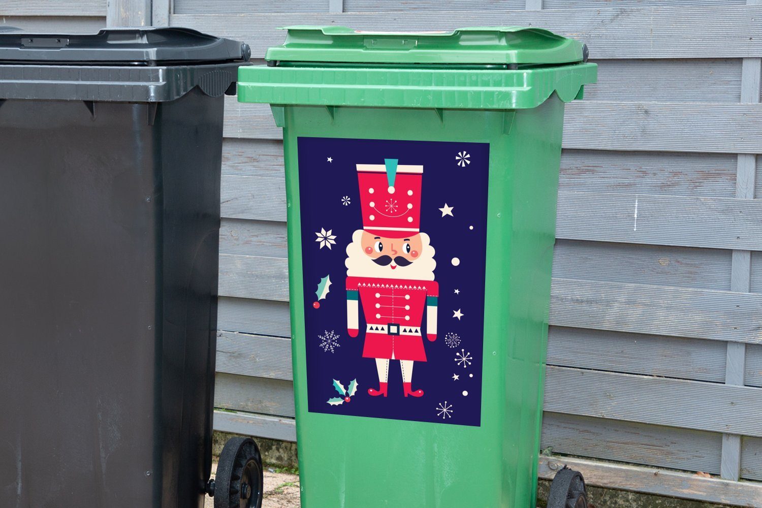 Stechpalme Weihnachten MuchoWow Wandsticker St), Abfalbehälter - Mülltonne, Mülleimer-aufkleber, (1 Schnee - Sticker, Container, Weihnachtsmann -