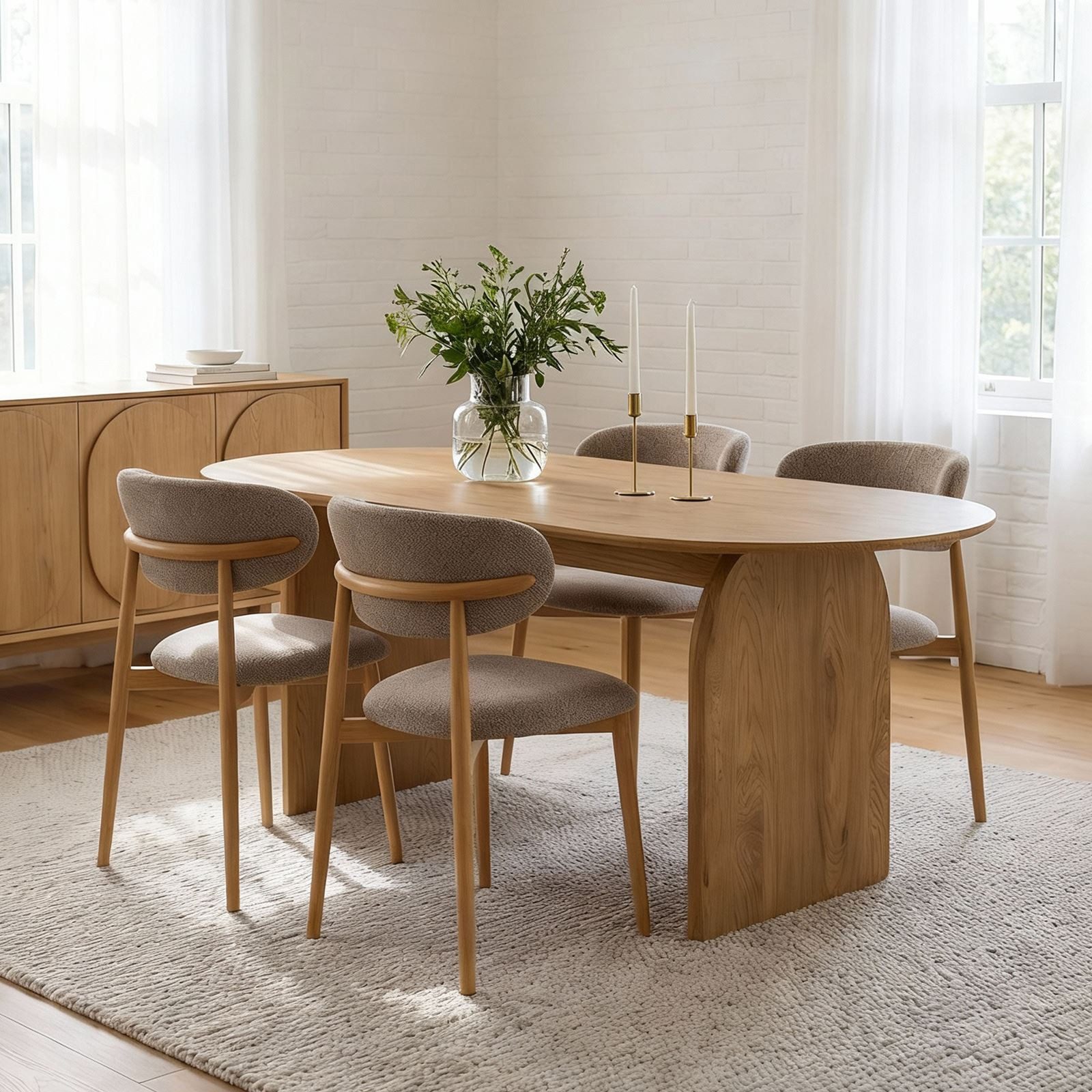 IDIMEX Essgruppe MALA/ARIEL, (5-tlg), Esstisch oval 180x90 cm mit 4 Stühlen robuste Tischplatte Eiche/Beige