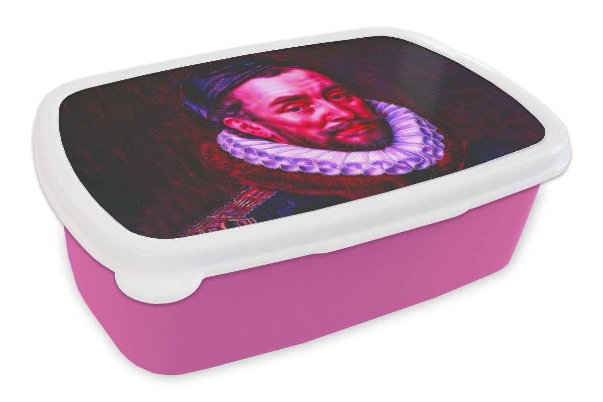 MuchoWow Lunchbox Wilhelm von Oranien - Adriaen Thomasz - Rot, Kunststoff, (2-tlg), Brotbox für Erwachsene, Brotdose Kinder, Snackbox, Mädchen, Kunststoff rosa