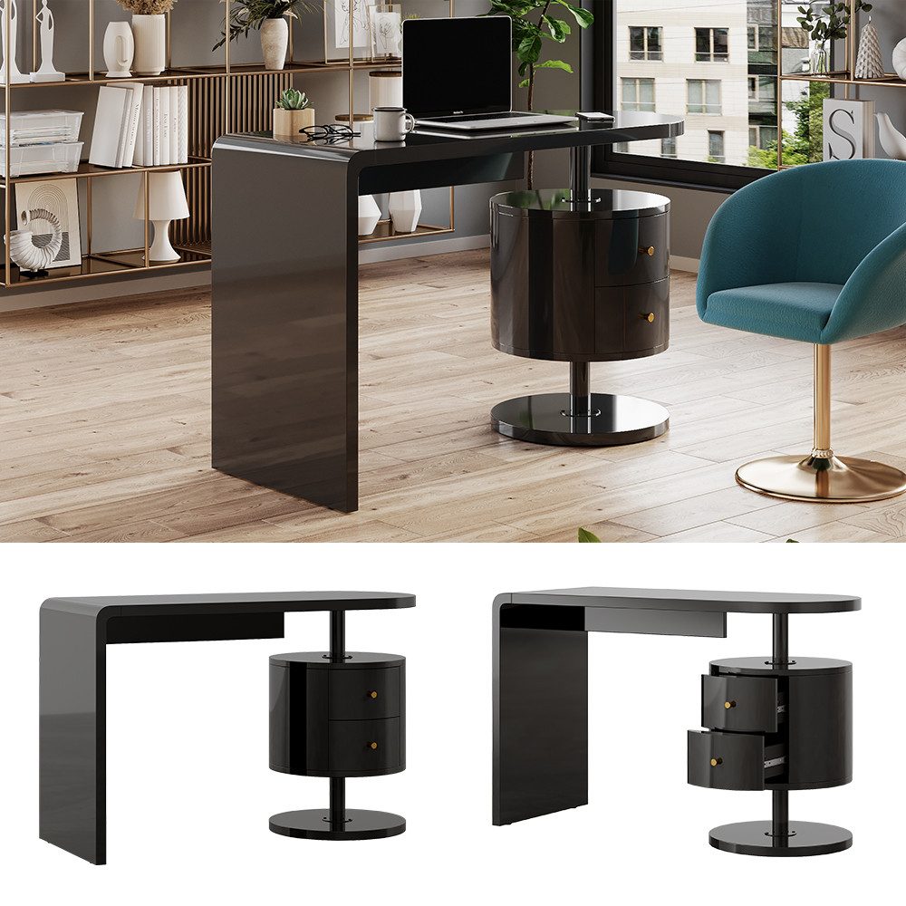 Vicco Schreibtisch Lara, Schwarz Hochglanz, 120 x 50 cm mit 2 Schubladen (1-St)