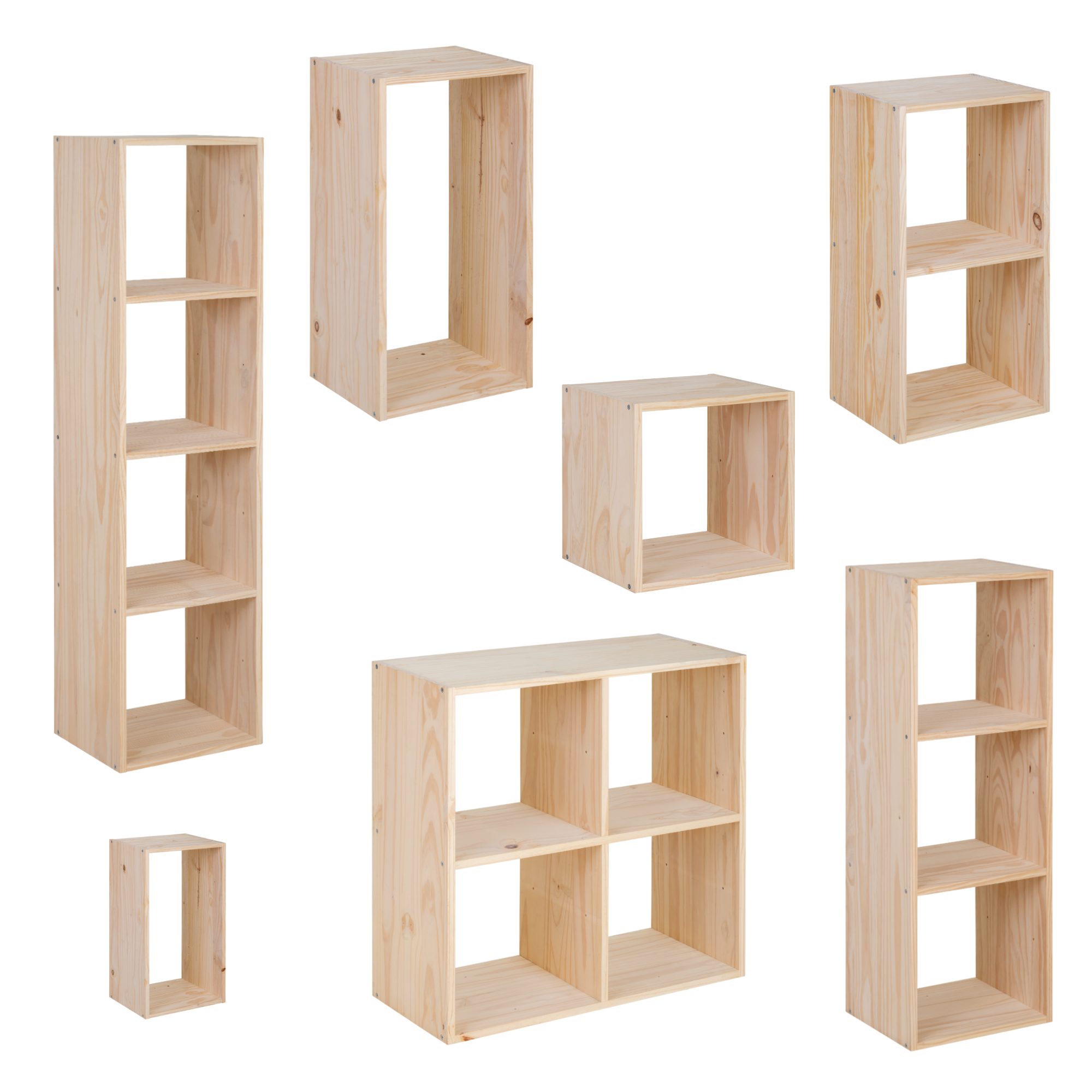 Lusimat Standregal Vollholz-Würfelregal - Kubik, Raumteiler, Regalwürfel, modular, Alle Module sind perfekt miteinander kombinierbar.