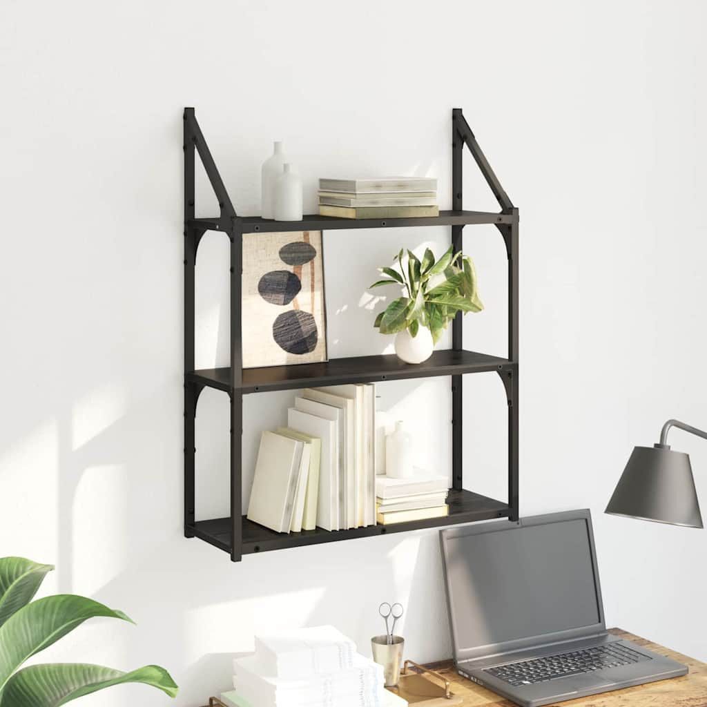 vidaXL Regal Wandregal Wandhalterung Schwarz Eichen-Optik 60 x 21 x 78,5 cm, 1-tlg. – Bild 4 von 5