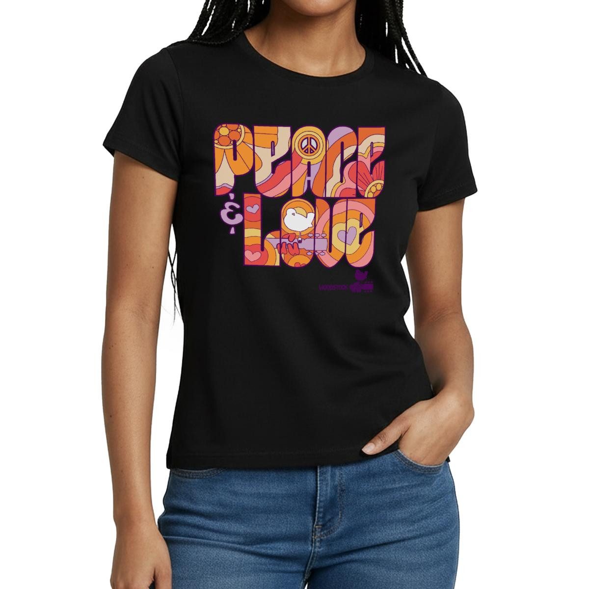 Spreadshirt T-Shirt Woodstock Peace Love Hippie Design Frauen T-Shirt (1-tl günstig online kaufen