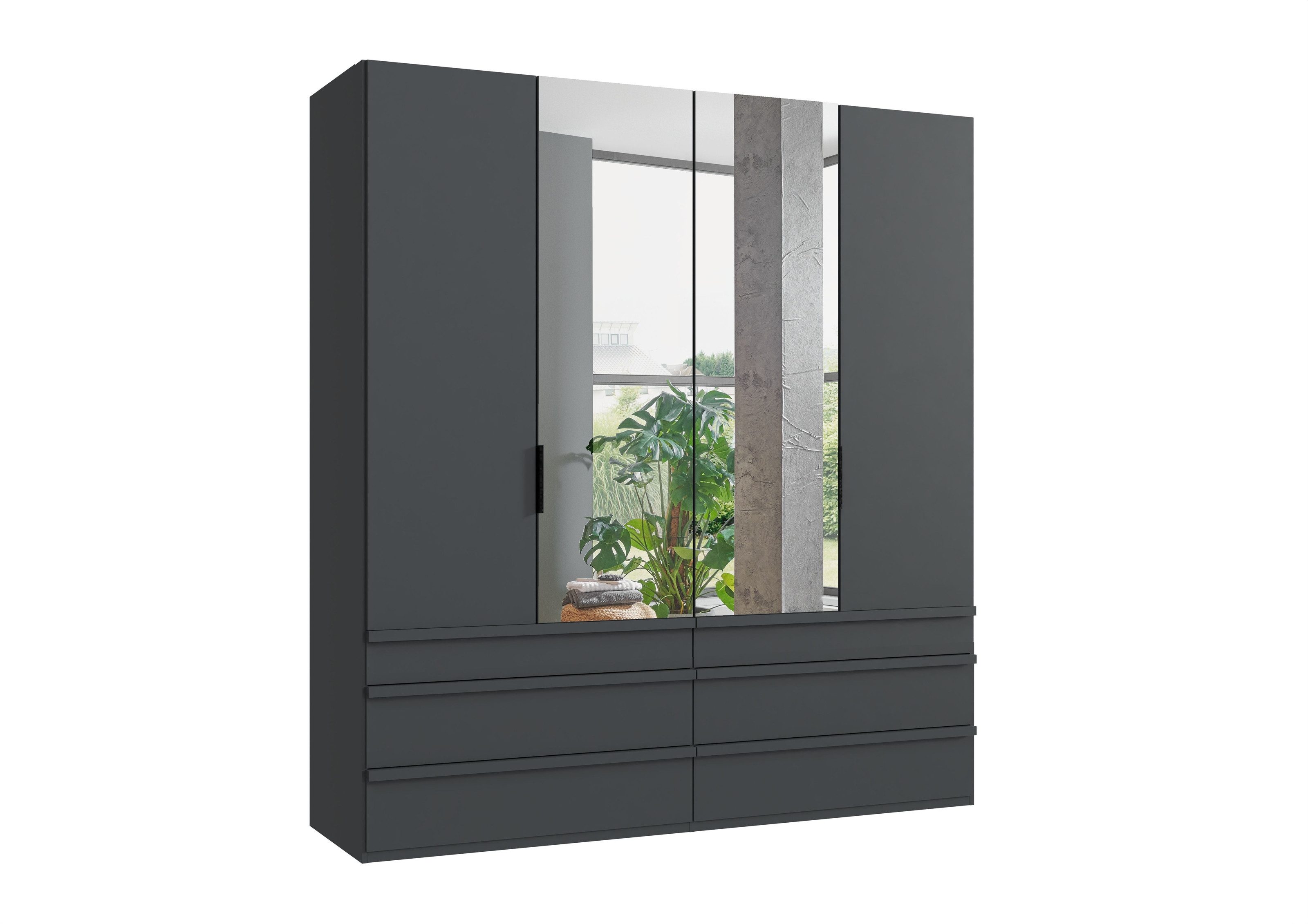 freiraum Falttürenschrank OXFORD Schubladen, in GRAPHIT und Spiegel - 200x216x58cm (BxHxT)