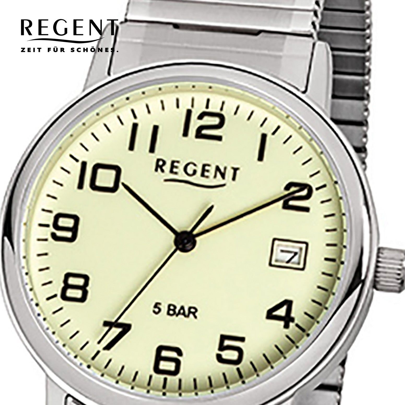 silber Armbanduhr Regent Herren (ca. mittel Analog, 35mm), Regent Edelstahlarmband rund, Herren-Armbanduhr Quarzuhr