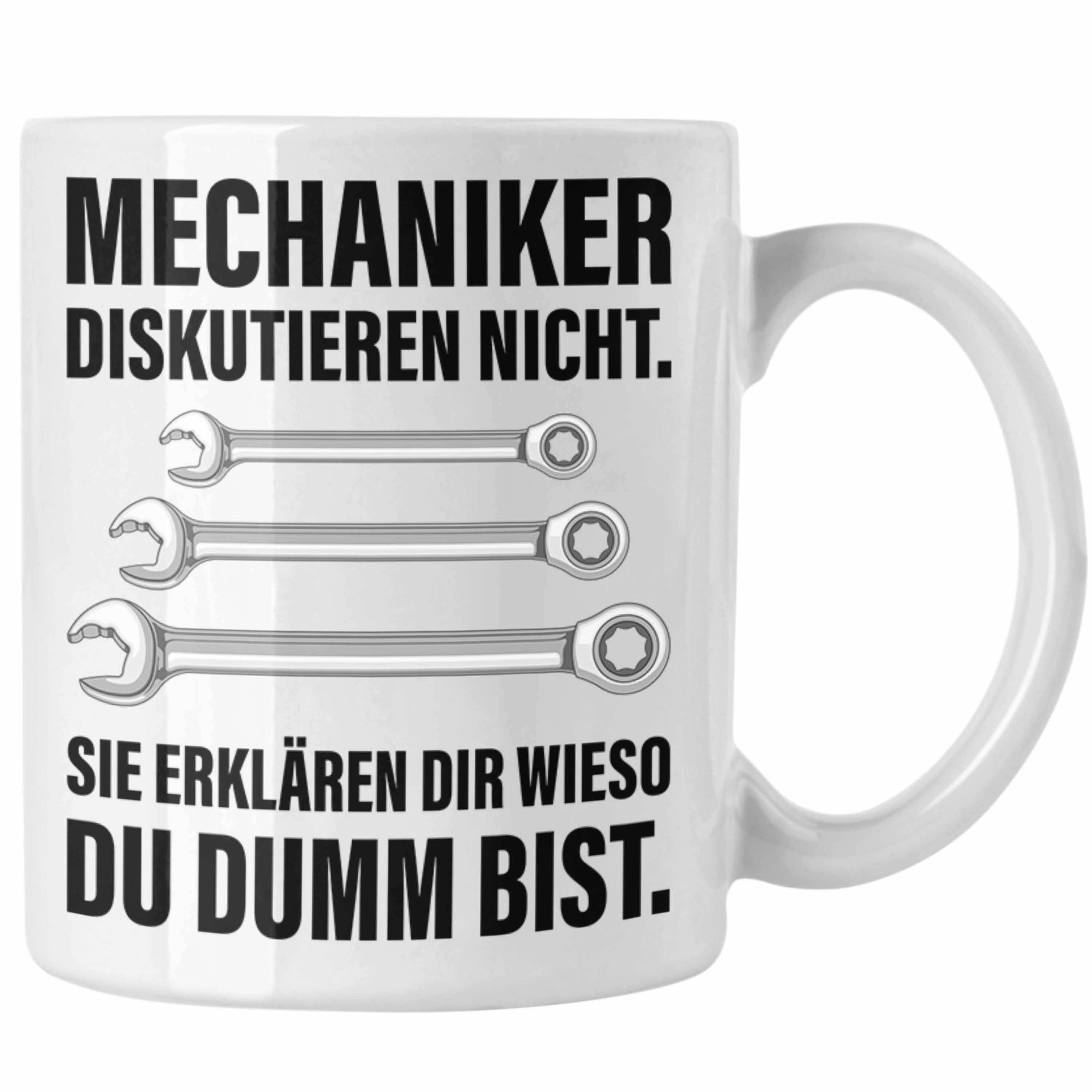Trendation Tasse Trendation - KFZ Mechaniker Geschenk Lustig Tasse Automechaniker Mechatroniker Werkstatt Tasse Weiss
