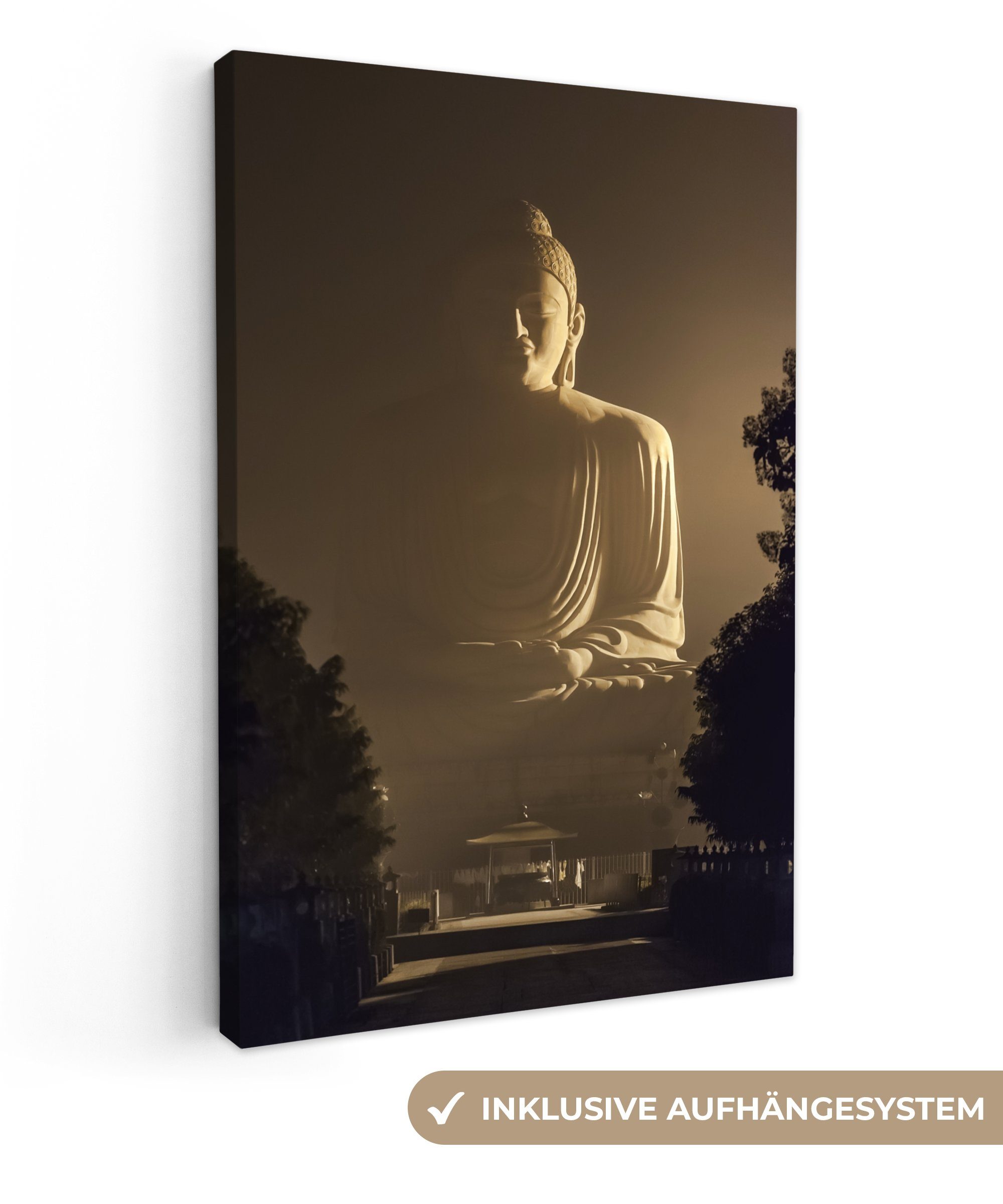 OneMillionCanvasses® Leinwandbild Buddha - Schatten - Baum, (1 St), Leinwandbild fertig bespannt inkl. Zackenaufhänger, Gemälde, 20x30 cm