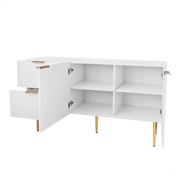 XDeer Sideboard Sideboard, Sideboard mit besonderem Muster und Haptik, Kommode mit zwei Türen und zwei Schubladen, goldene Griffe Füße