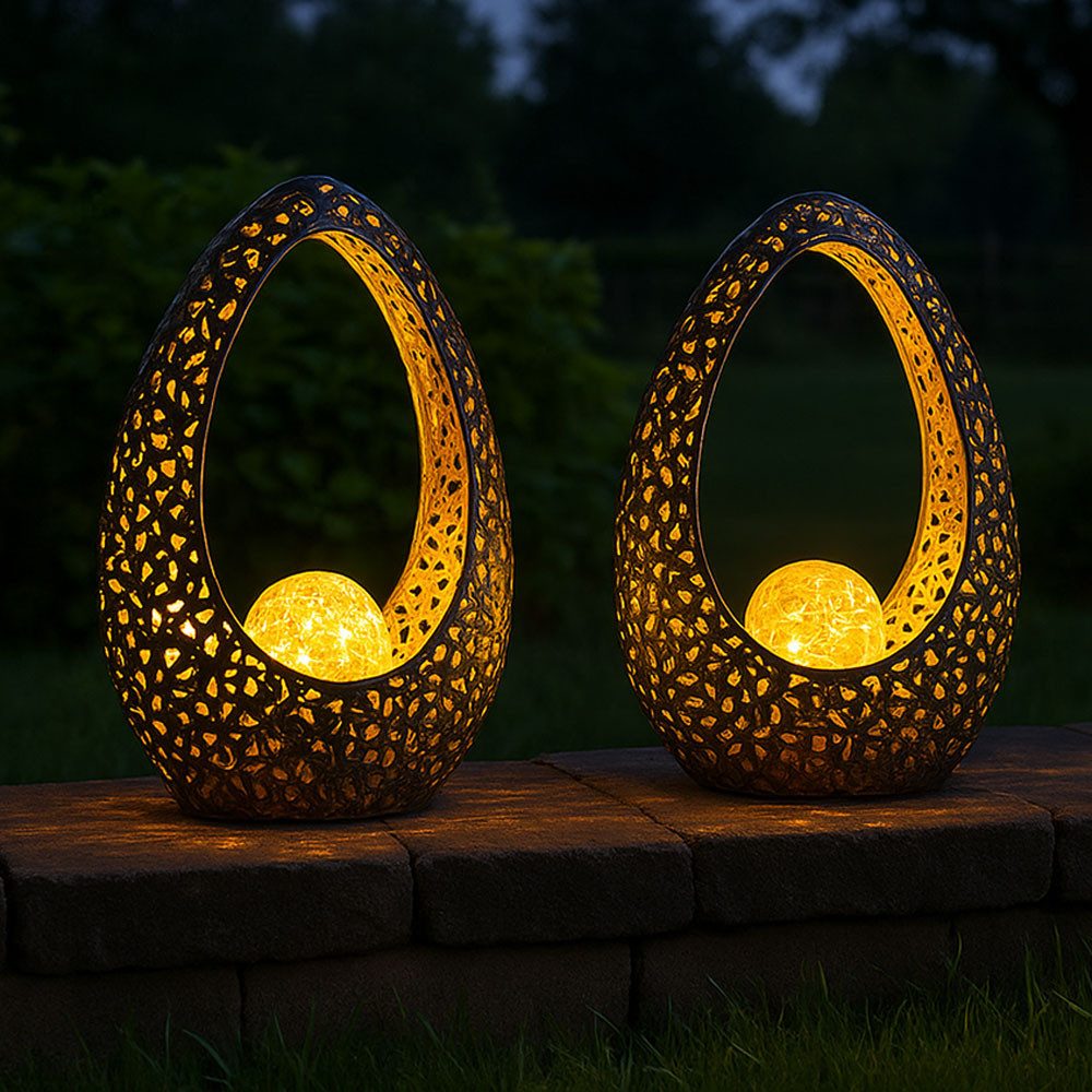 GLOBO LIGHTING LED Solarleuchte, LED-Leuchtmittel fest verbaut, Warmweiß, 2er Set LED Solar Außen Dekoleuchte orientalisch Gartenlampe Deko