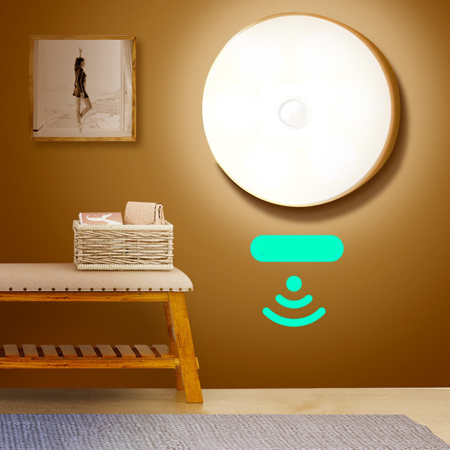 OYLCDI Wandleuchte LED Nachtlicht,mit Bewegungsmelder, LED Unterbauleuchte, Akku Kabellose Wandlampe, LED Nachttischlampe, USB Aufladbar, Warmweiß, Bewegungsmel – Bild 4 von 5
