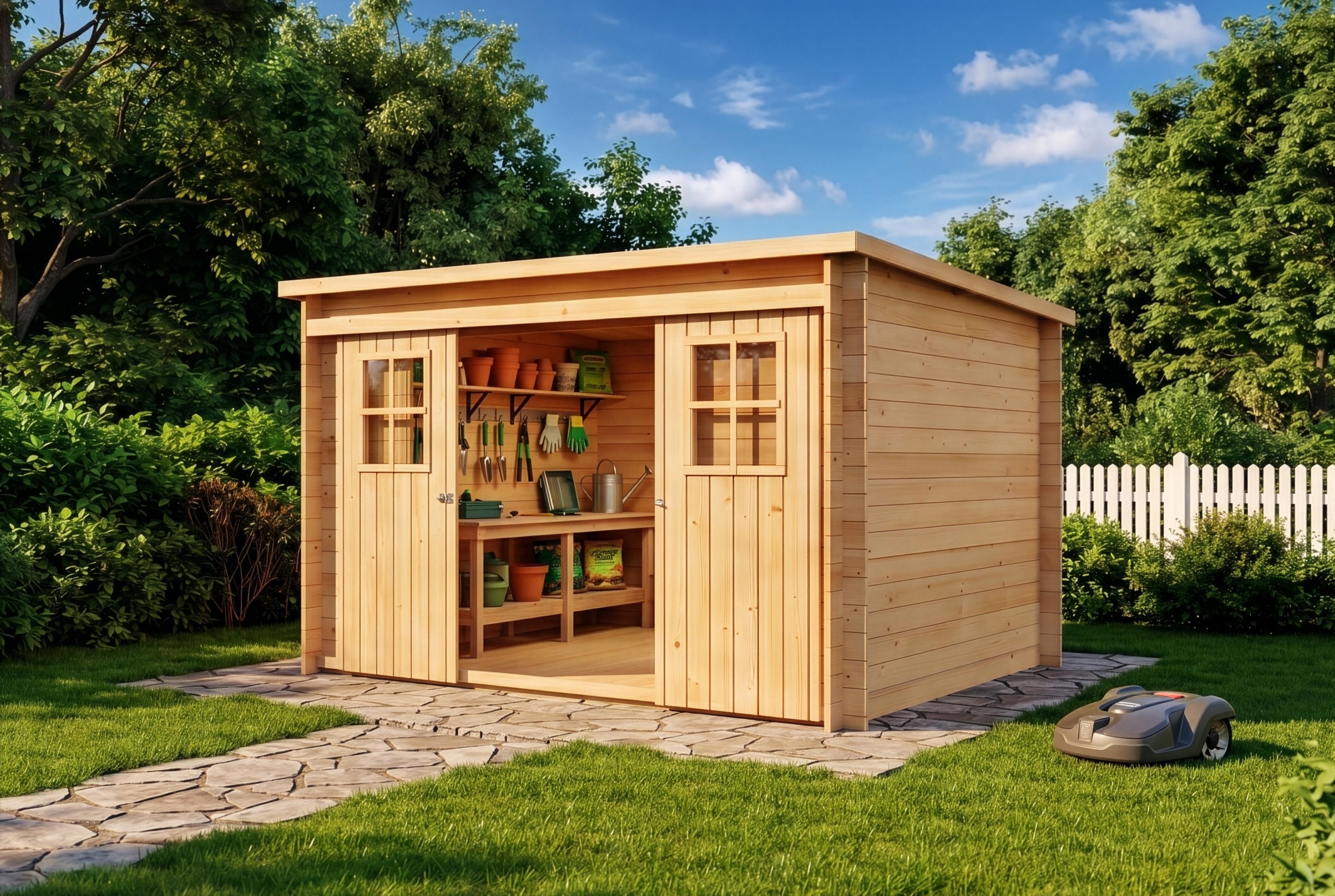 Alpholz Gerätehaus Holz Vera, BxT: 325x235 cm, in Naturbelassen mit 19mm Wandstärke