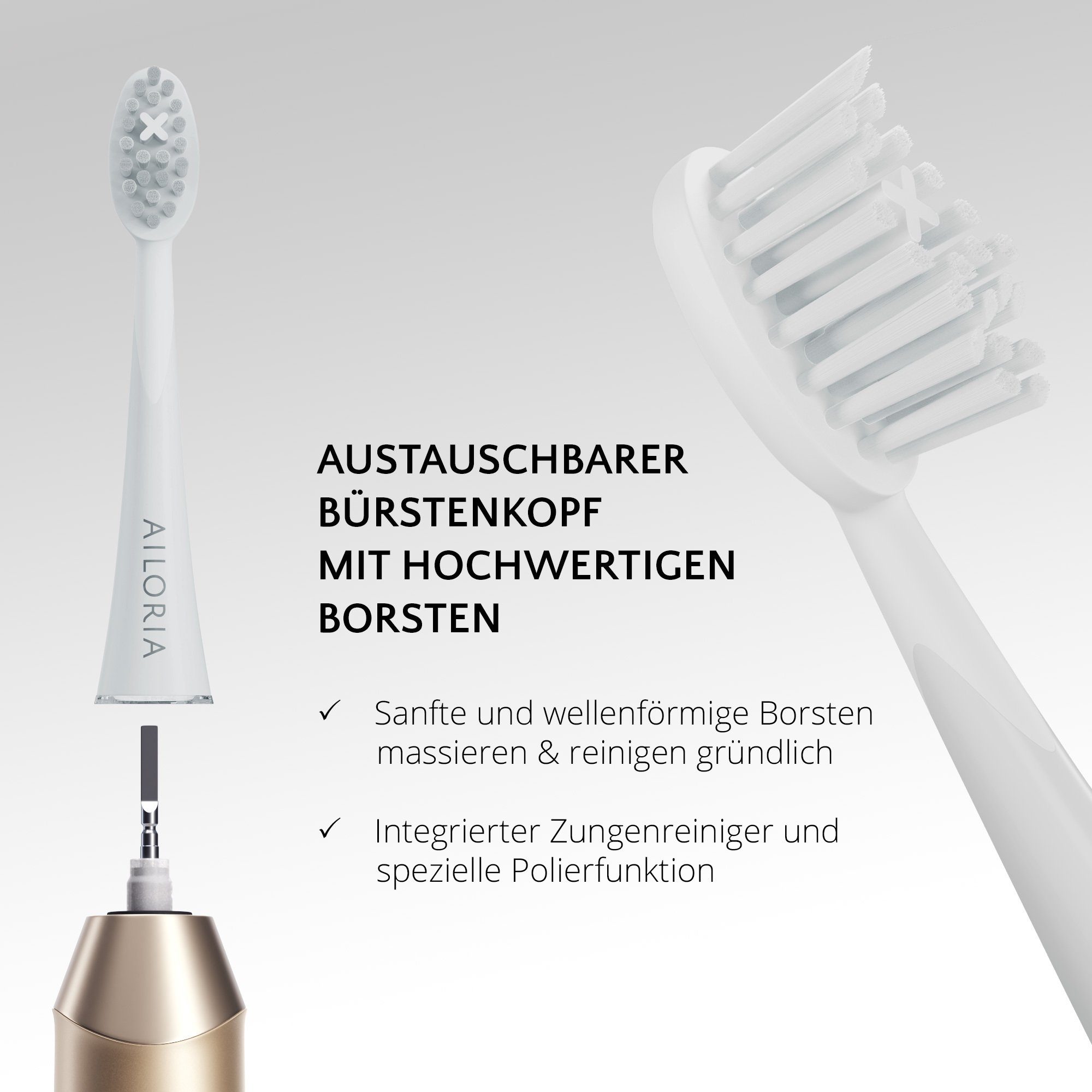AILORIA Schallzahnbürste SHINE BRIGHT USB-Schallzahnbürste, Aufsteckbürsten: 2 St., Dynamische Reinigungswirkung – Bild 4 von 5