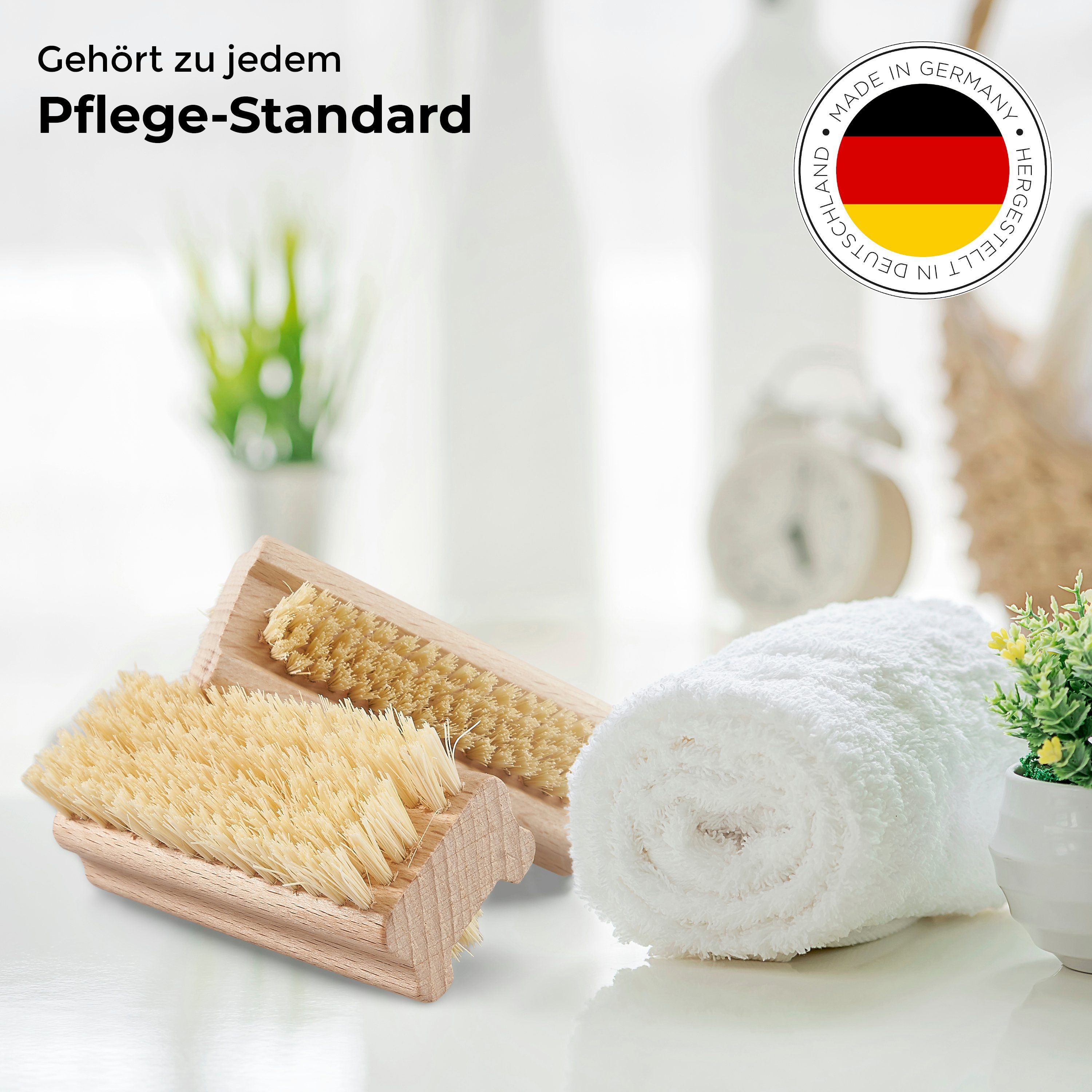 2-tlg., vegan, MOOcom! Germany Handwaschbürste, Made Nagelbürste Naturborsten, mit Holz Set, in