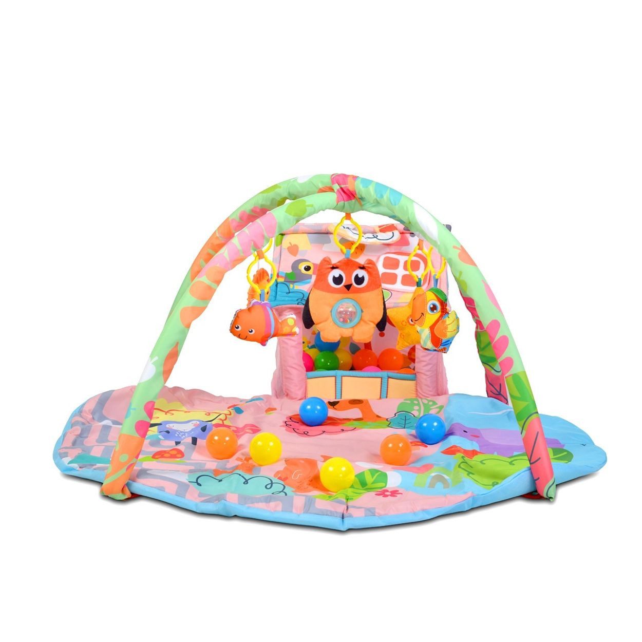Moni Spielbogen Happy Farm, Activity-Center, 30 Spielbälle, kleines Haus, 100% Polyester